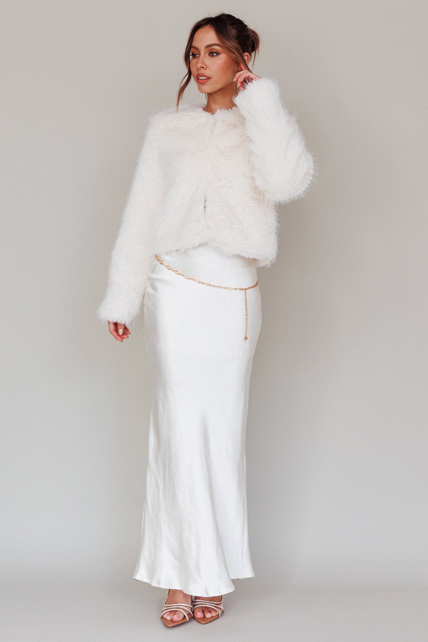 London Day Faux Fur Jacket Cream by Selfie Leslie
