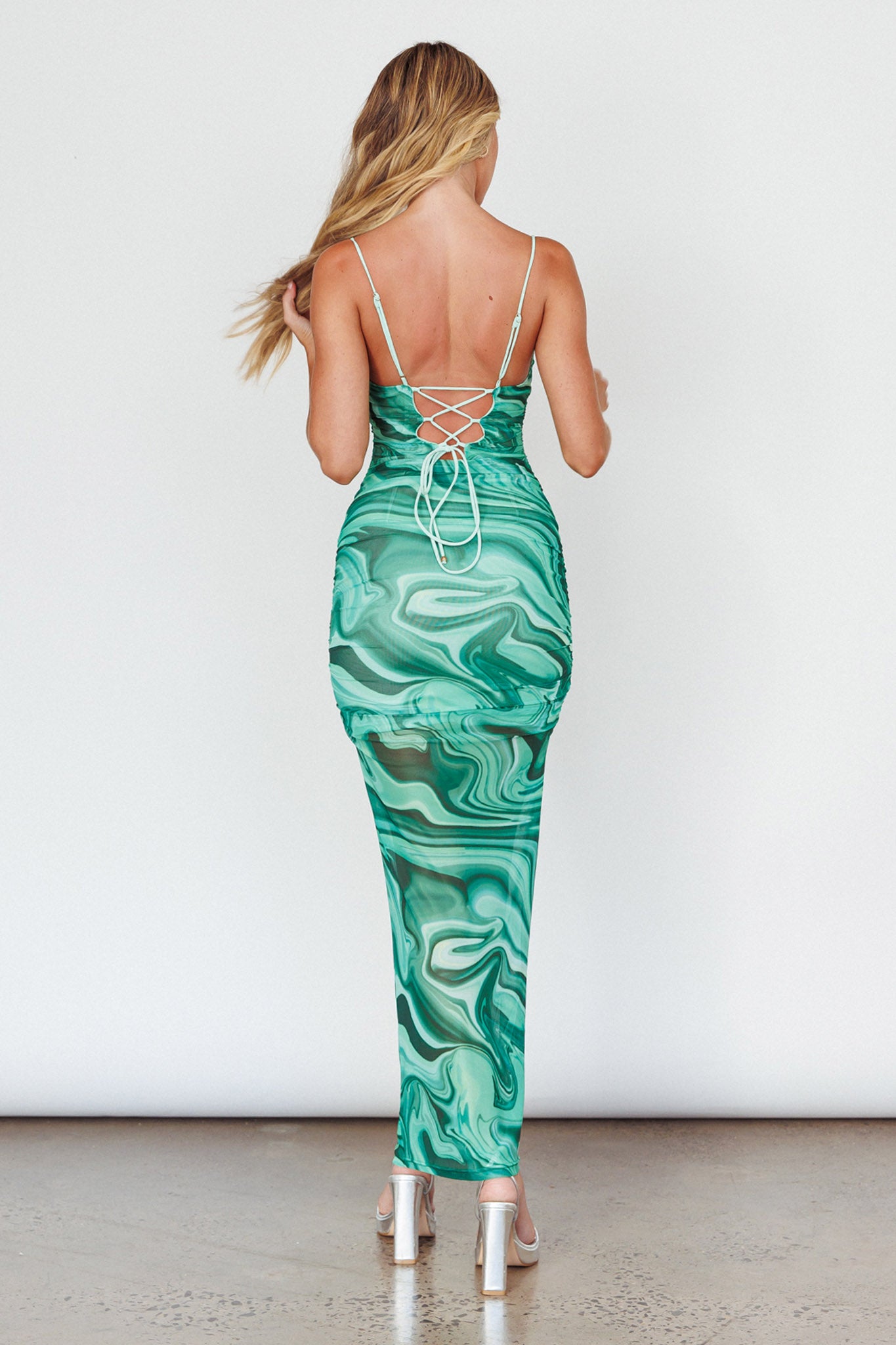 Love In Miami Lace-Up Back Maxi Dress Marble Green Selfie Leslie Love In Miami Lace-Up Back Maxi Dress Marble Green Selfie Leslie