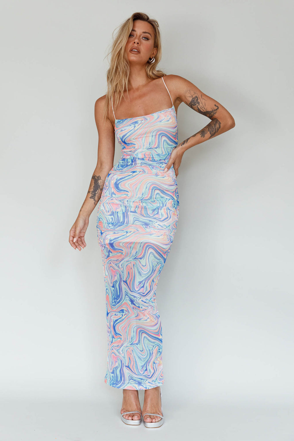 Love In Miami Lace-Up Back Midi Dress Swirl Blue by Selfie Leslie