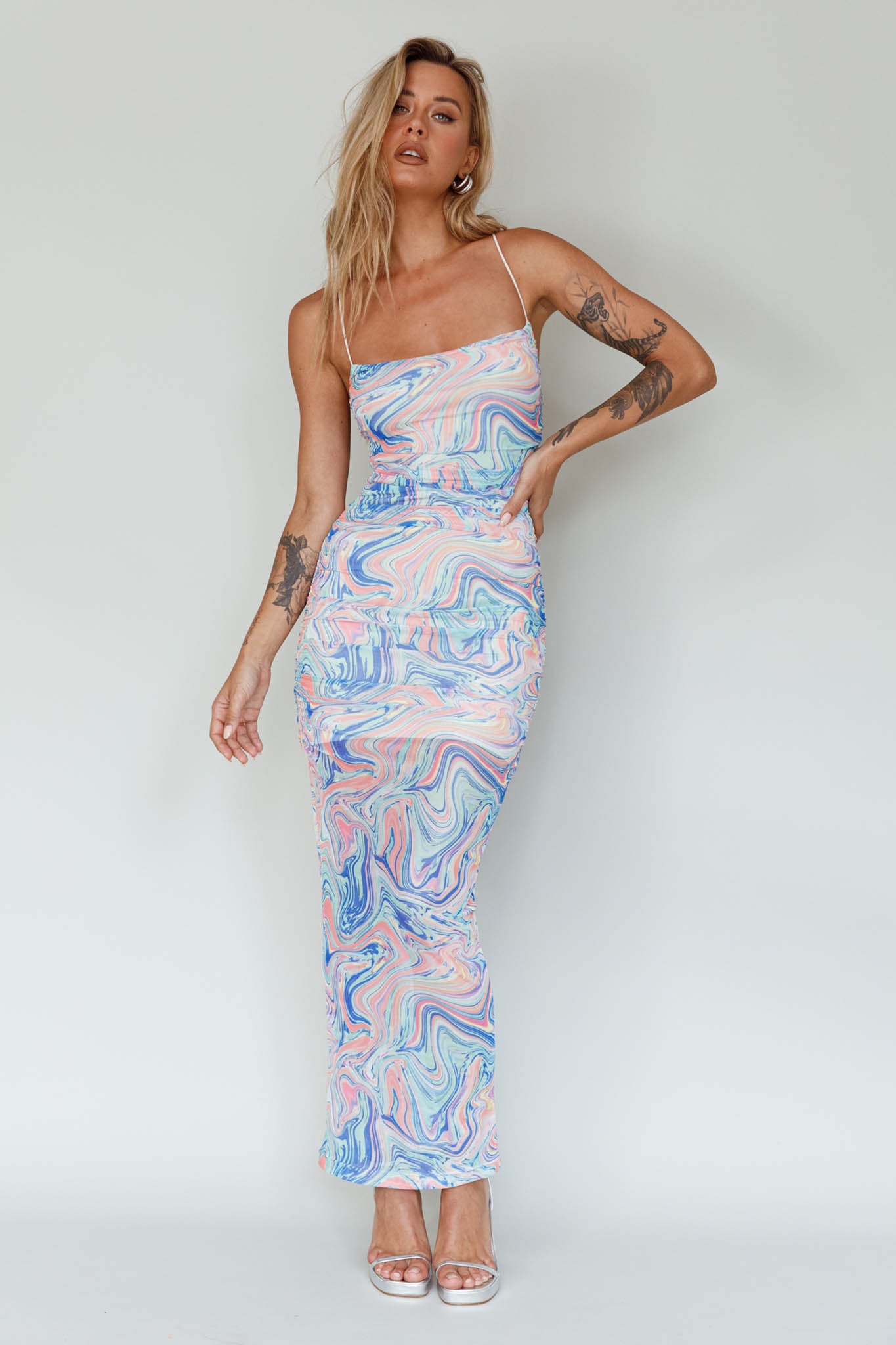 Love In Miami Lace-Up Back Midi Dress Swirl Blue by Selfie Leslie