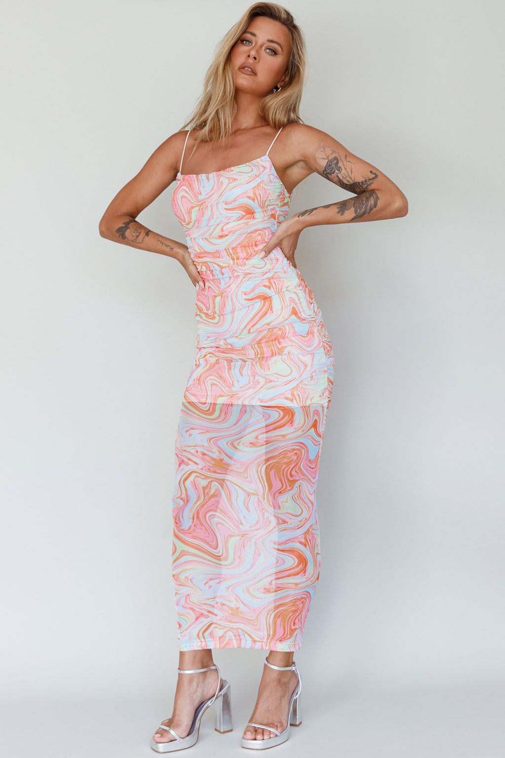 Love In Miami Lace-Up Back Midi Dress Swirl Orange by Selfie Leslie