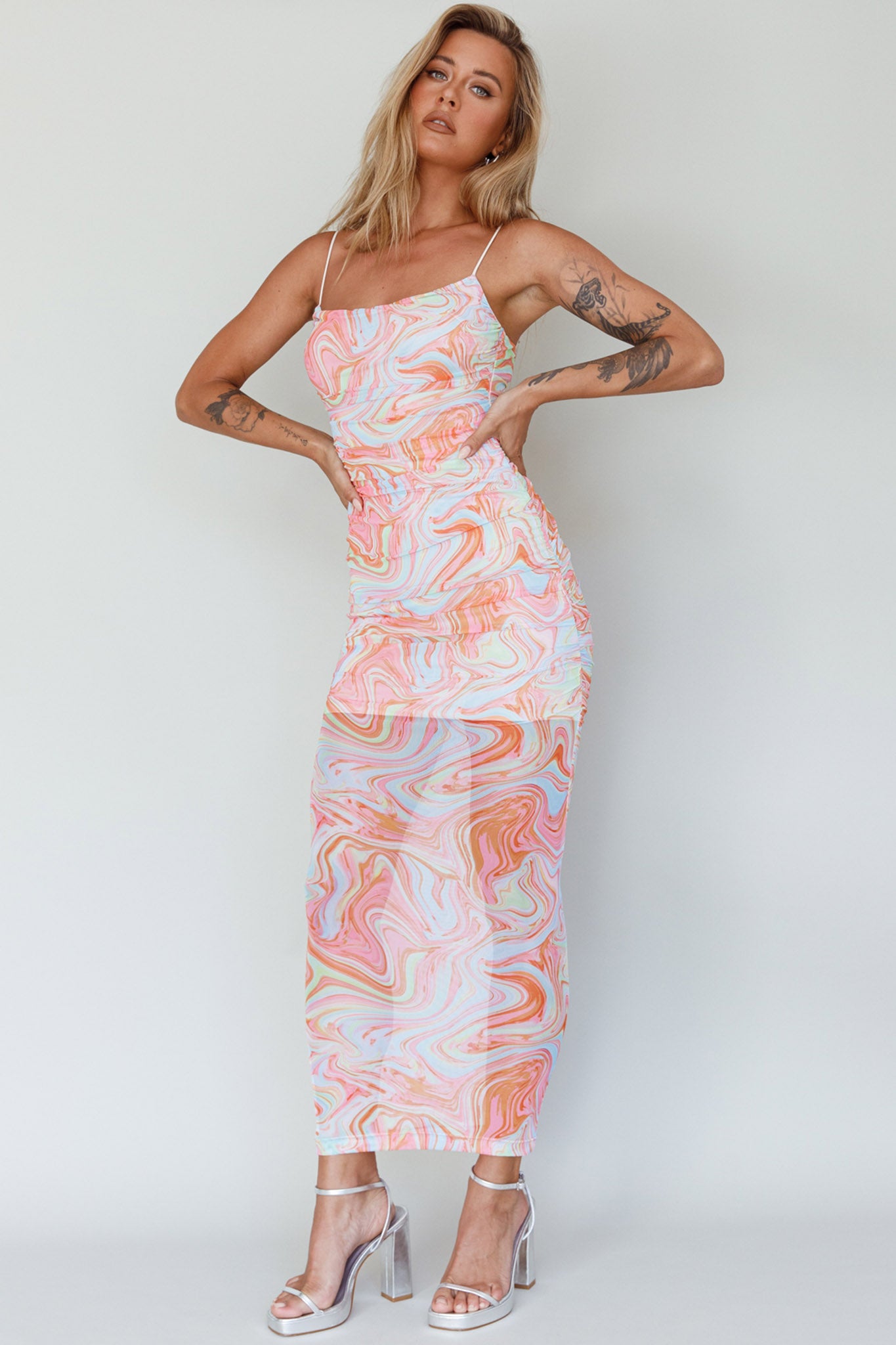 Love In Miami Lace-Up Back Midi Dress Swirl Orange by Selfie Leslie