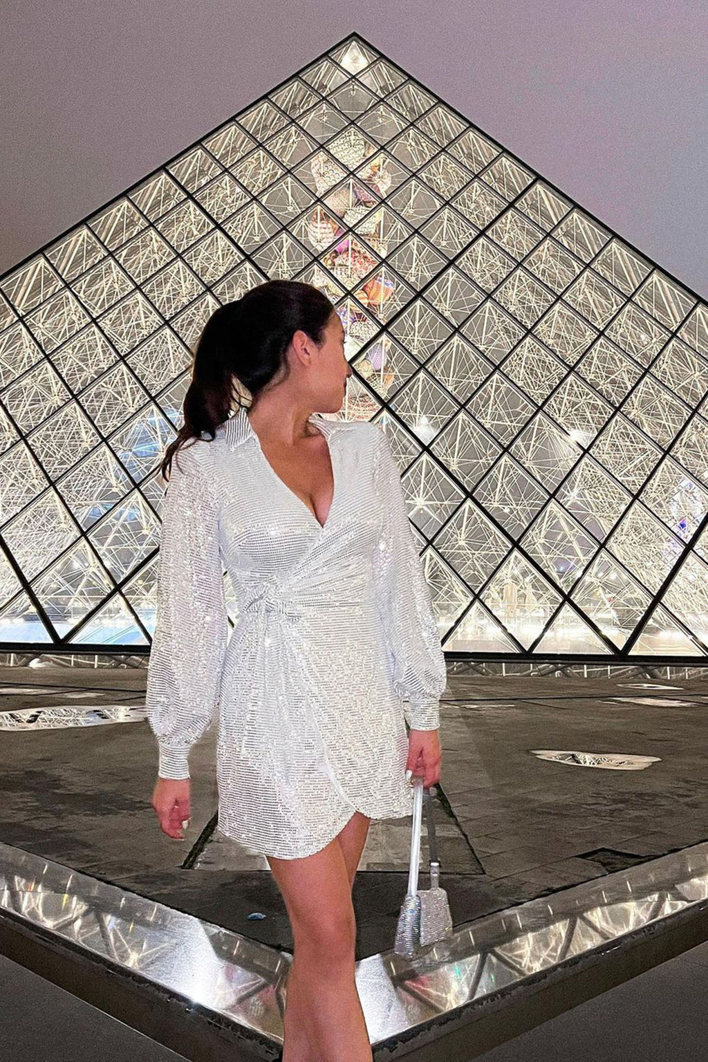 Ruma Faux Wrap Shirt Dress Sequin Silver by Selfie Leslie