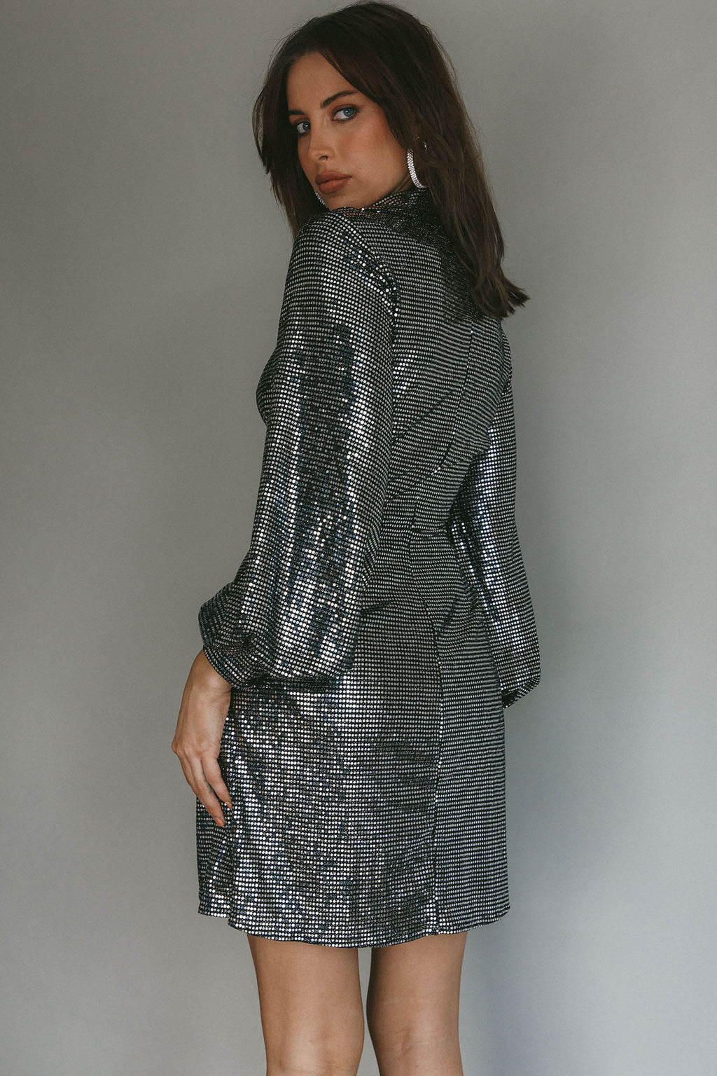 Ruma Faux Wrap Shirt Dress Sequin Metal by Selfie Leslie