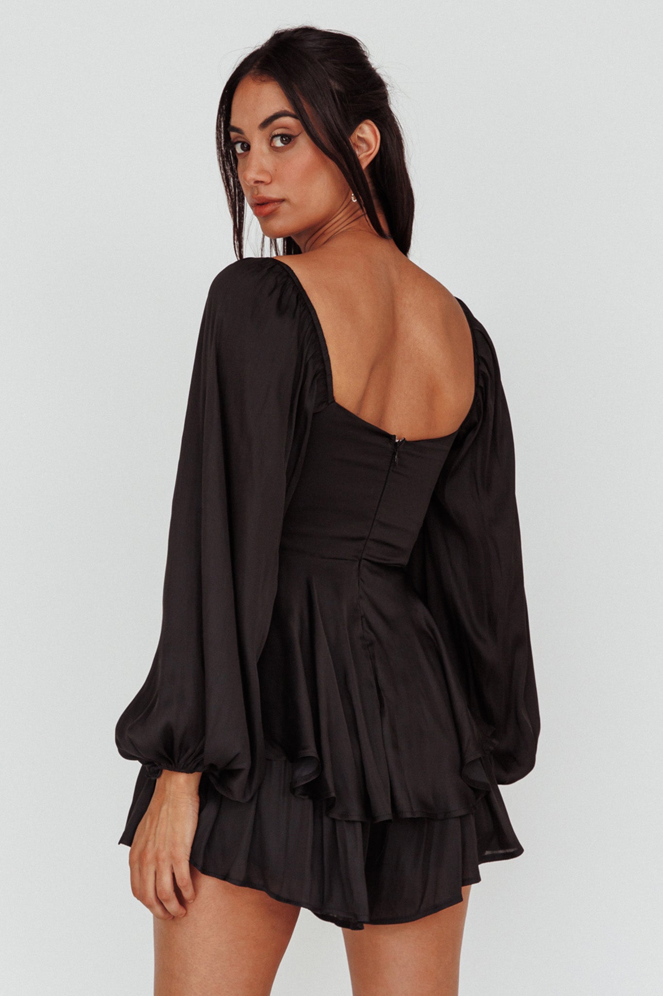 New Light Balloon Sleeve Romper Black by Selfie Leslie