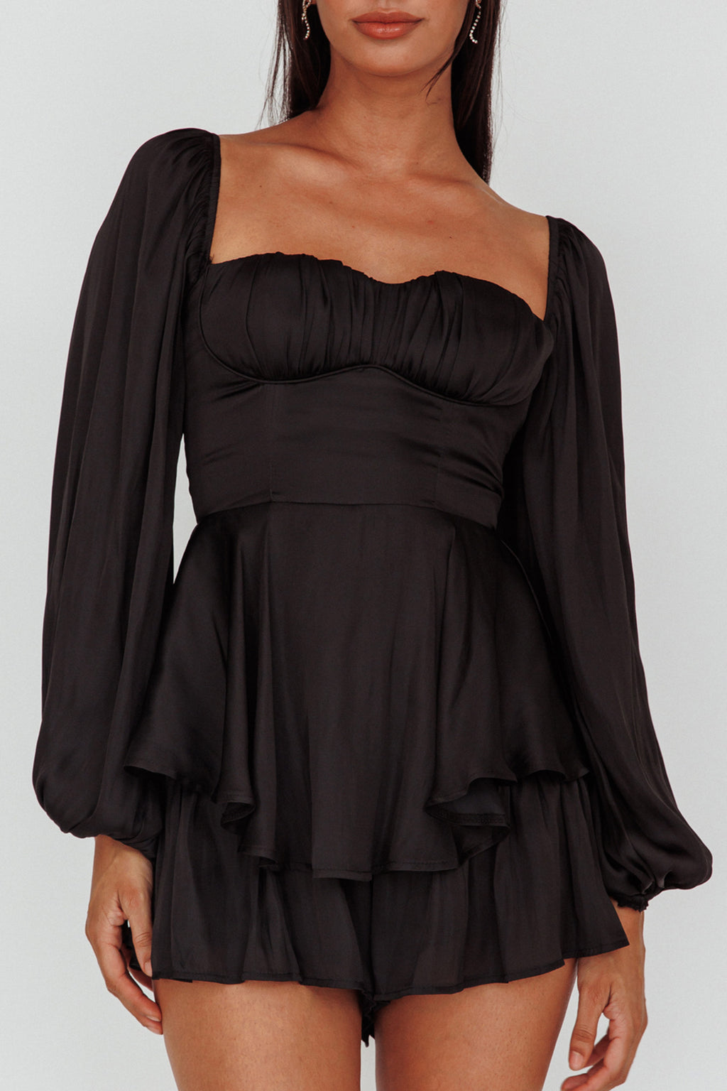 New Light Balloon Sleeve Romper Black by Selfie Leslie
