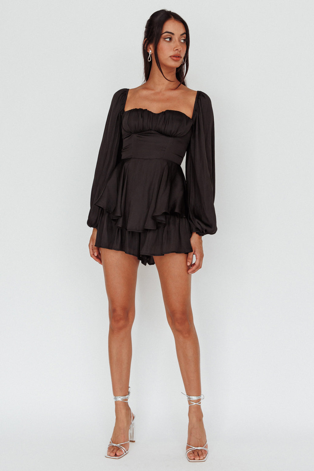 New Light Balloon Sleeve Romper Black by Selfie Leslie