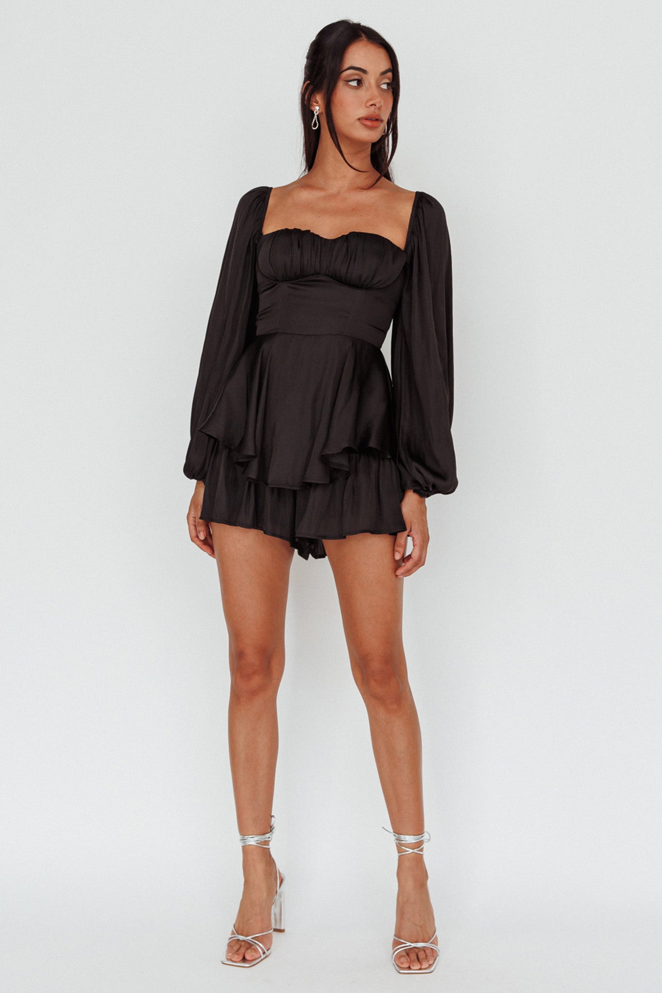 New Light Balloon Sleeve Romper Black by Selfie Leslie