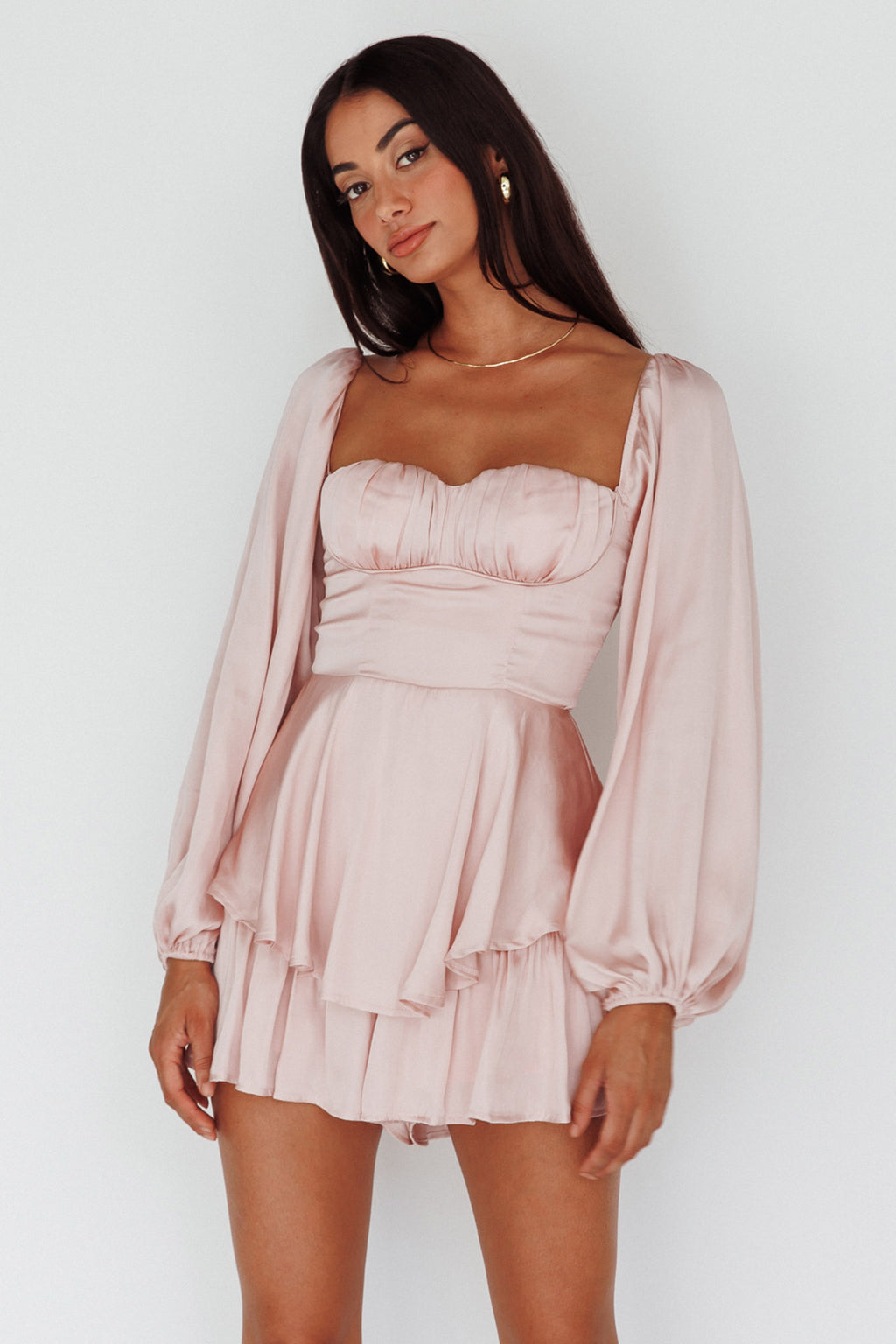 New Light Balloon Sleeve Romper Blush by Selfie Leslie
