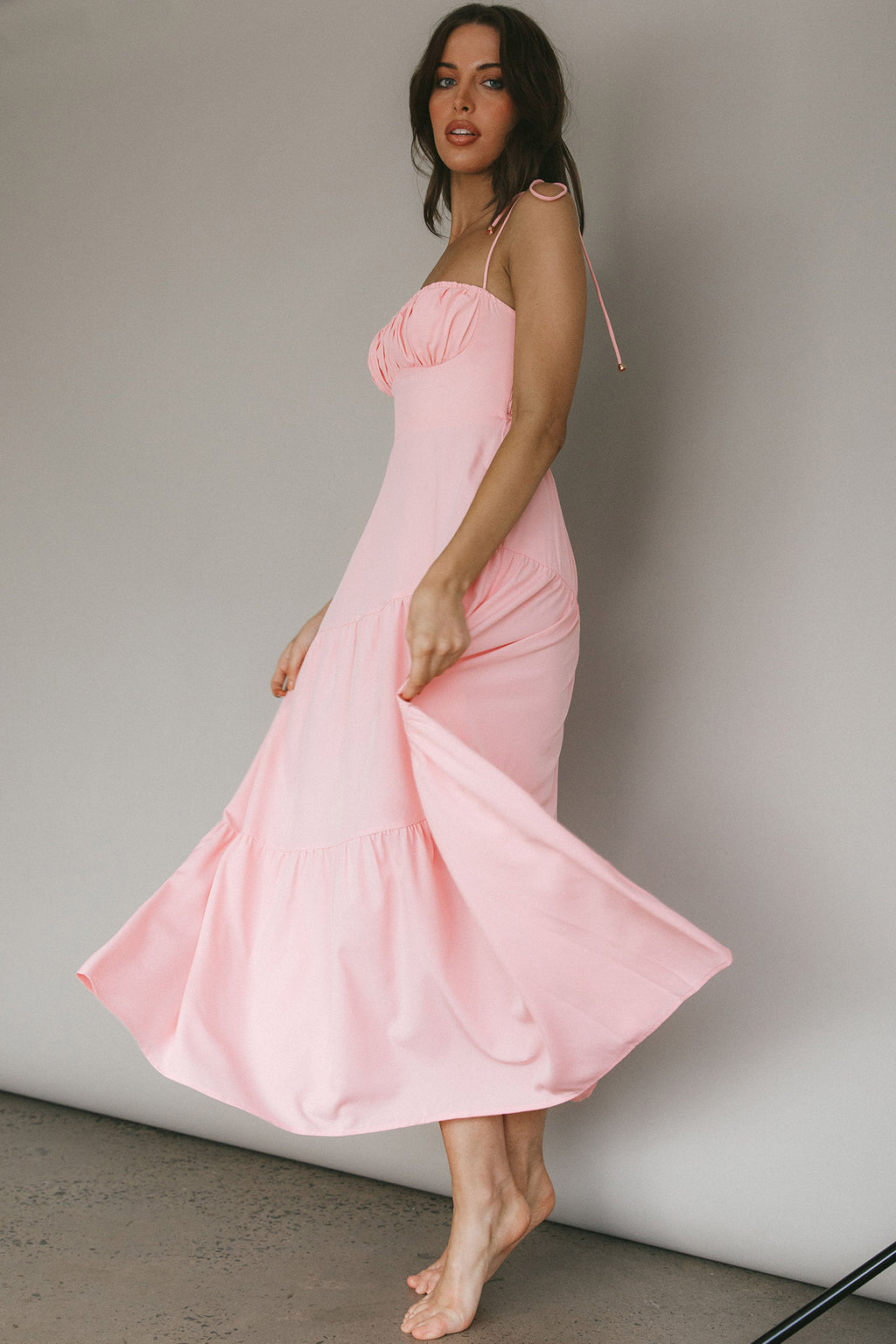 New Light Tied Shoulder Maxi Dress Blush by Selfie Leslie