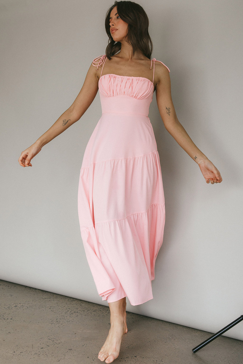 New Light Tied Shoulder Maxi Dress Blush by Selfie Leslie
