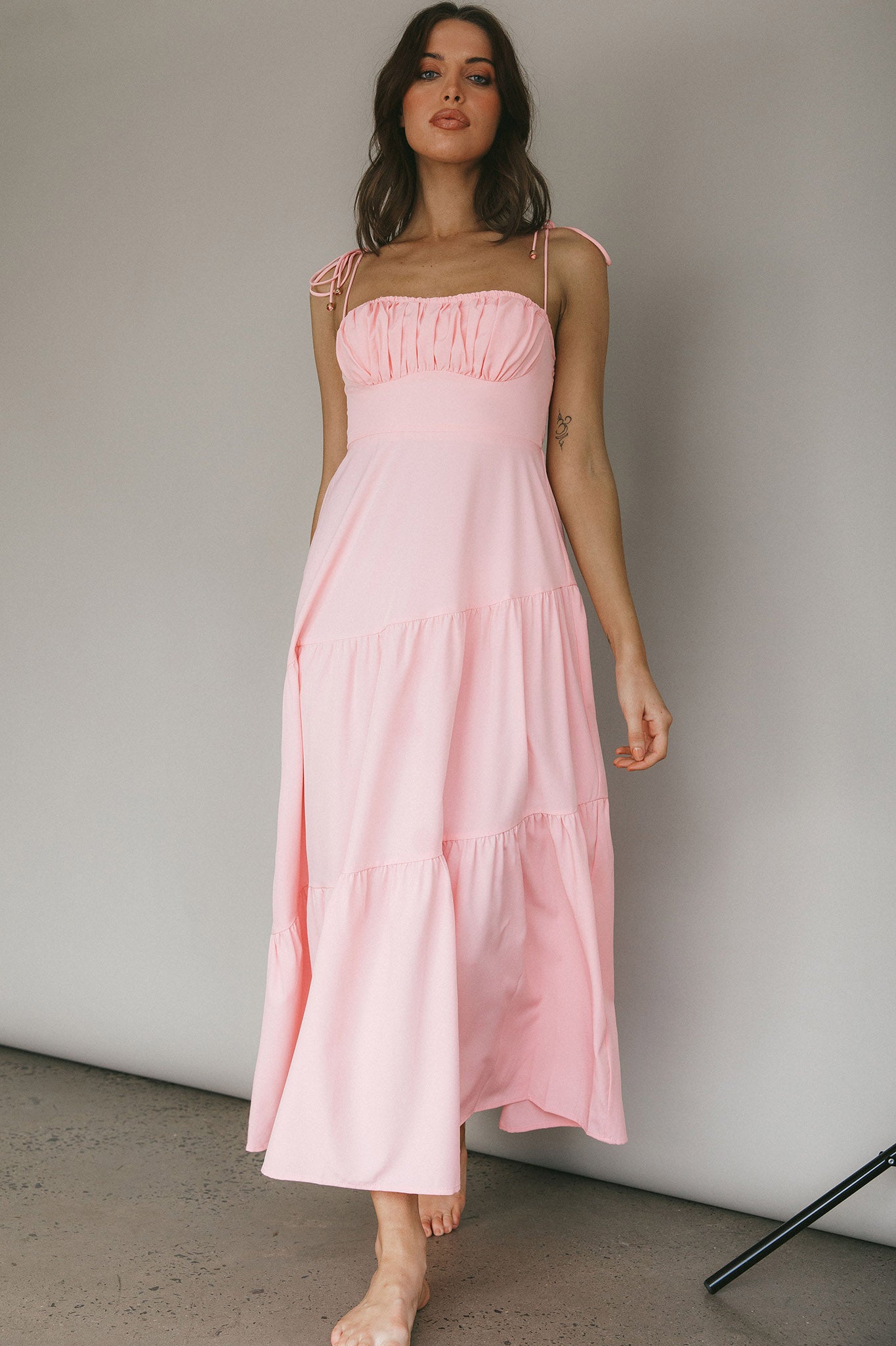 New Light Tied Shoulder Maxi Dress Blush by Selfie Leslie