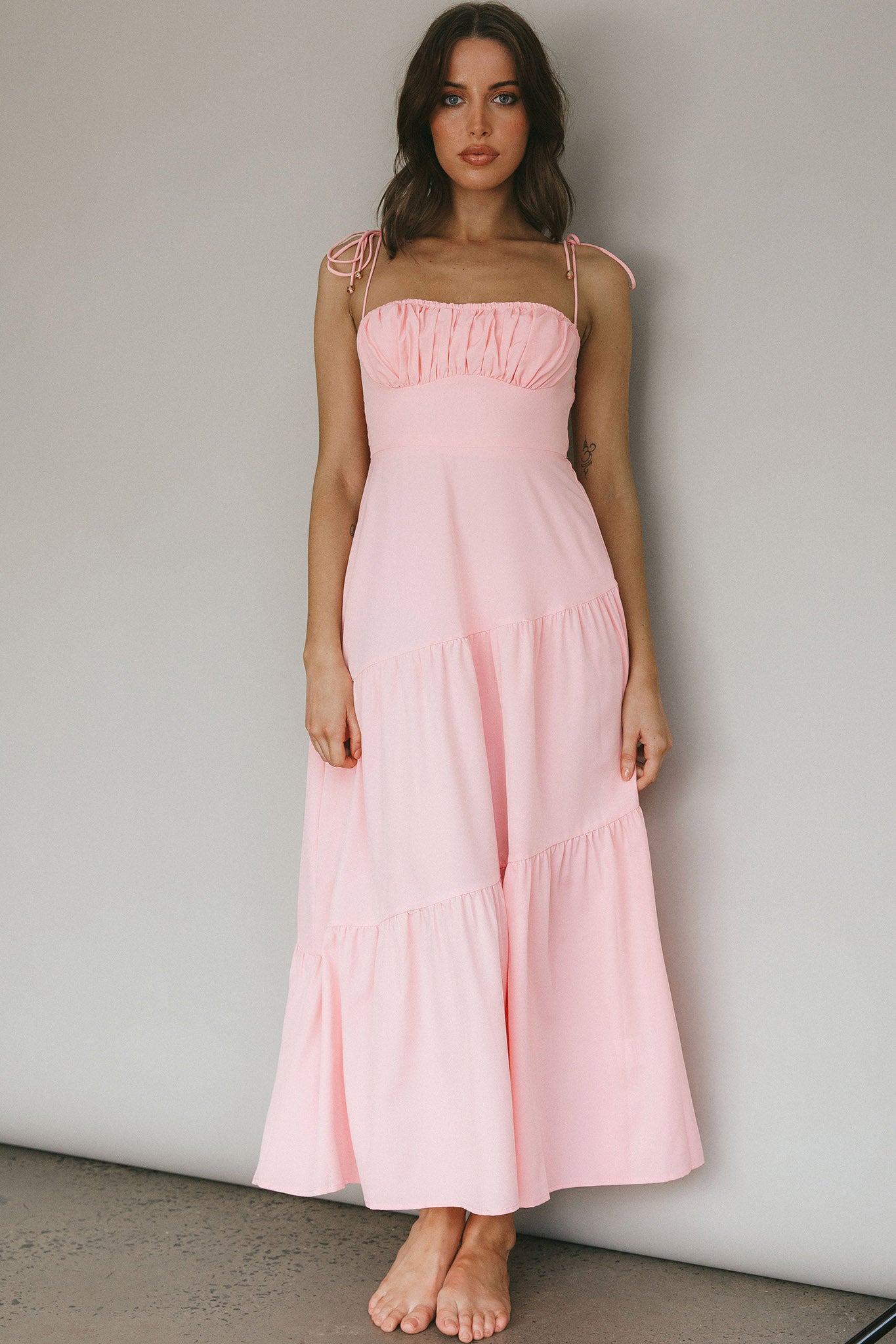 New Light Tied Shoulder Maxi Dress Blush by Selfie Leslie