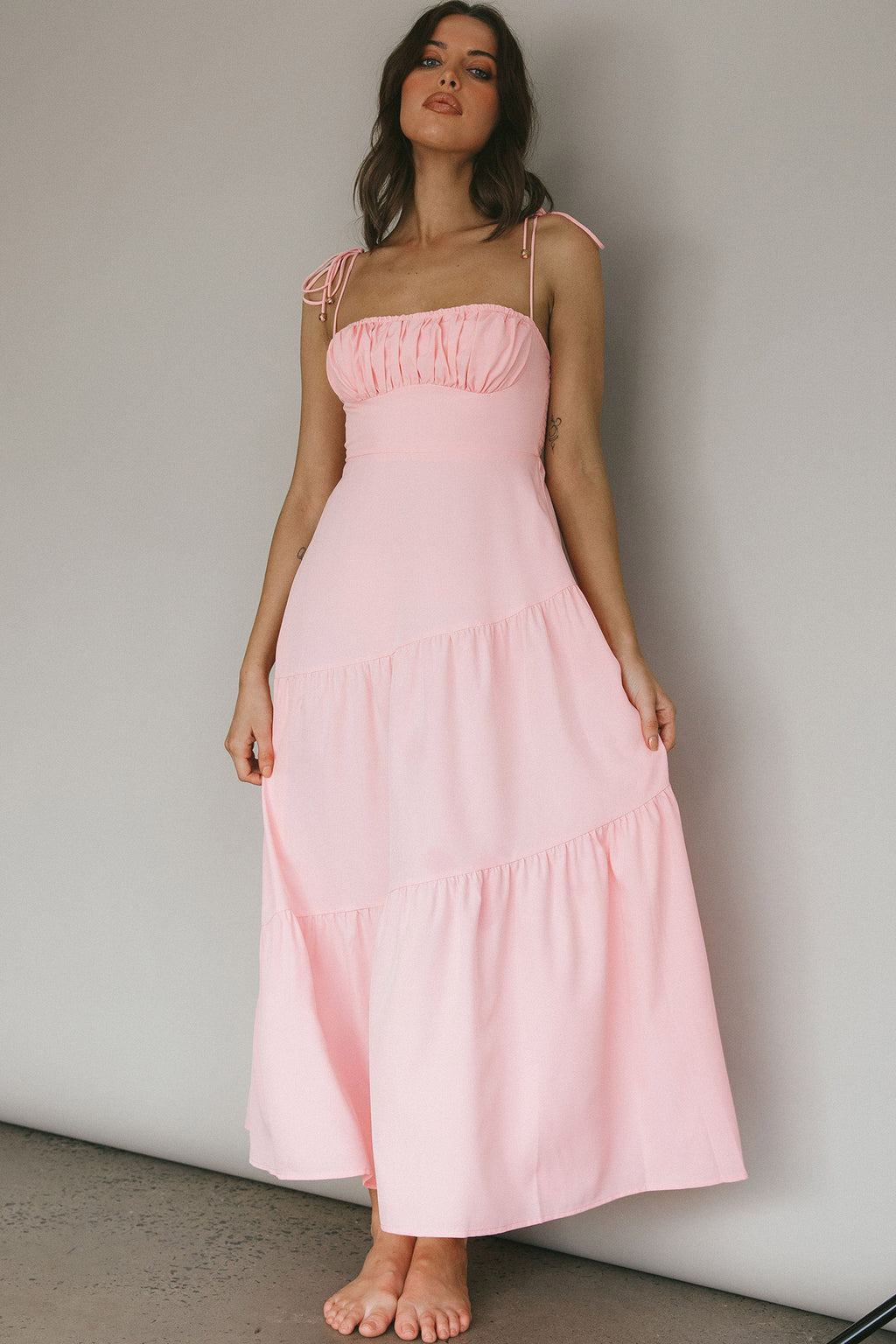 New Light Tied Shoulder Maxi Dress Blush by Selfie Leslie