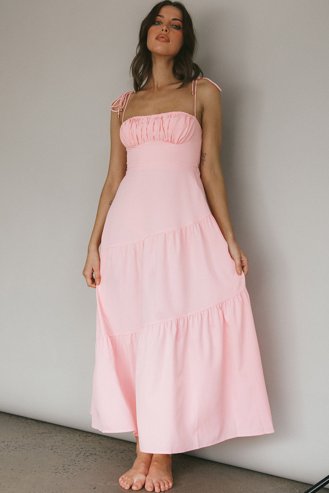 New Light Tied Shoulder Maxi Dress Blush by Selfie Leslie
