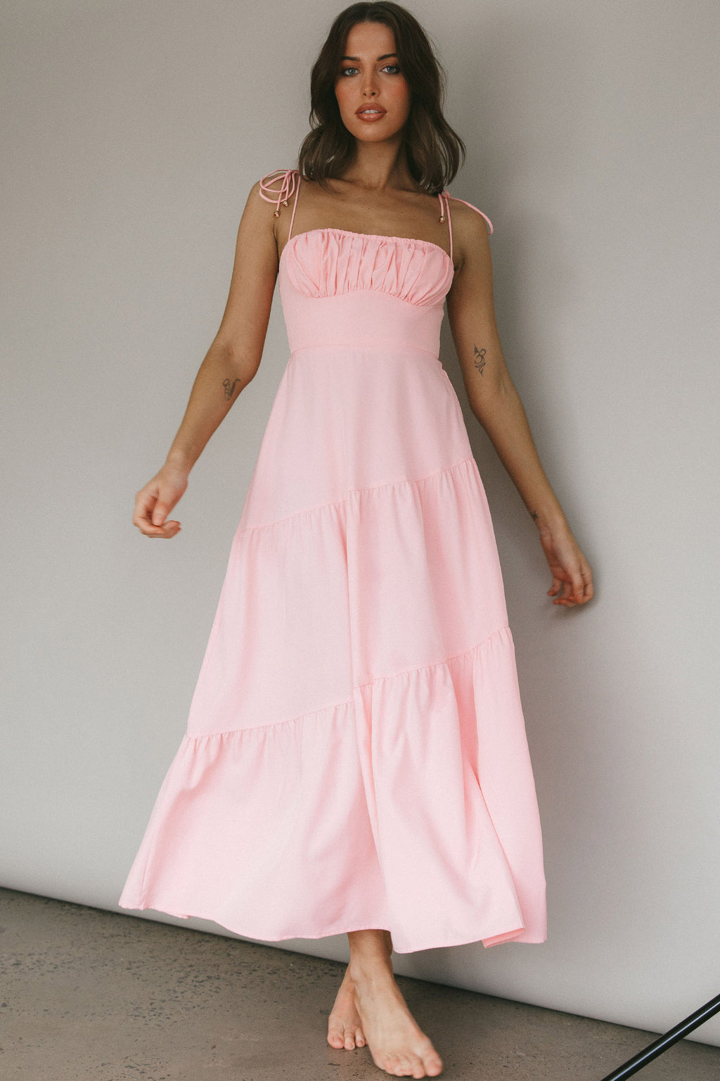 New Light Tied Shoulder Maxi Dress Blush by Selfie Leslie