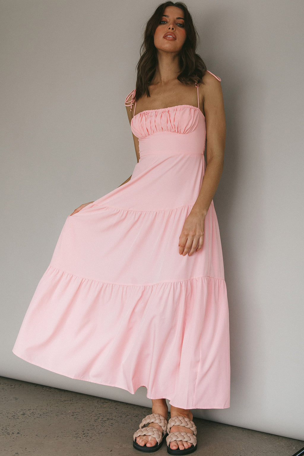 New Light Tied Shoulder Maxi Dress Blush by Selfie Leslie
