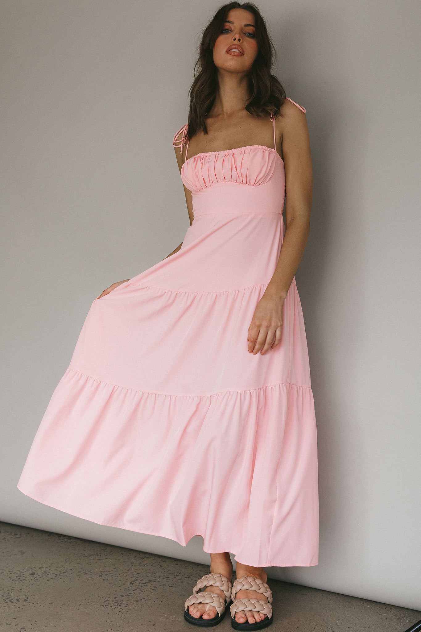 New Light Tied Shoulder Maxi Dress Blush by Selfie Leslie