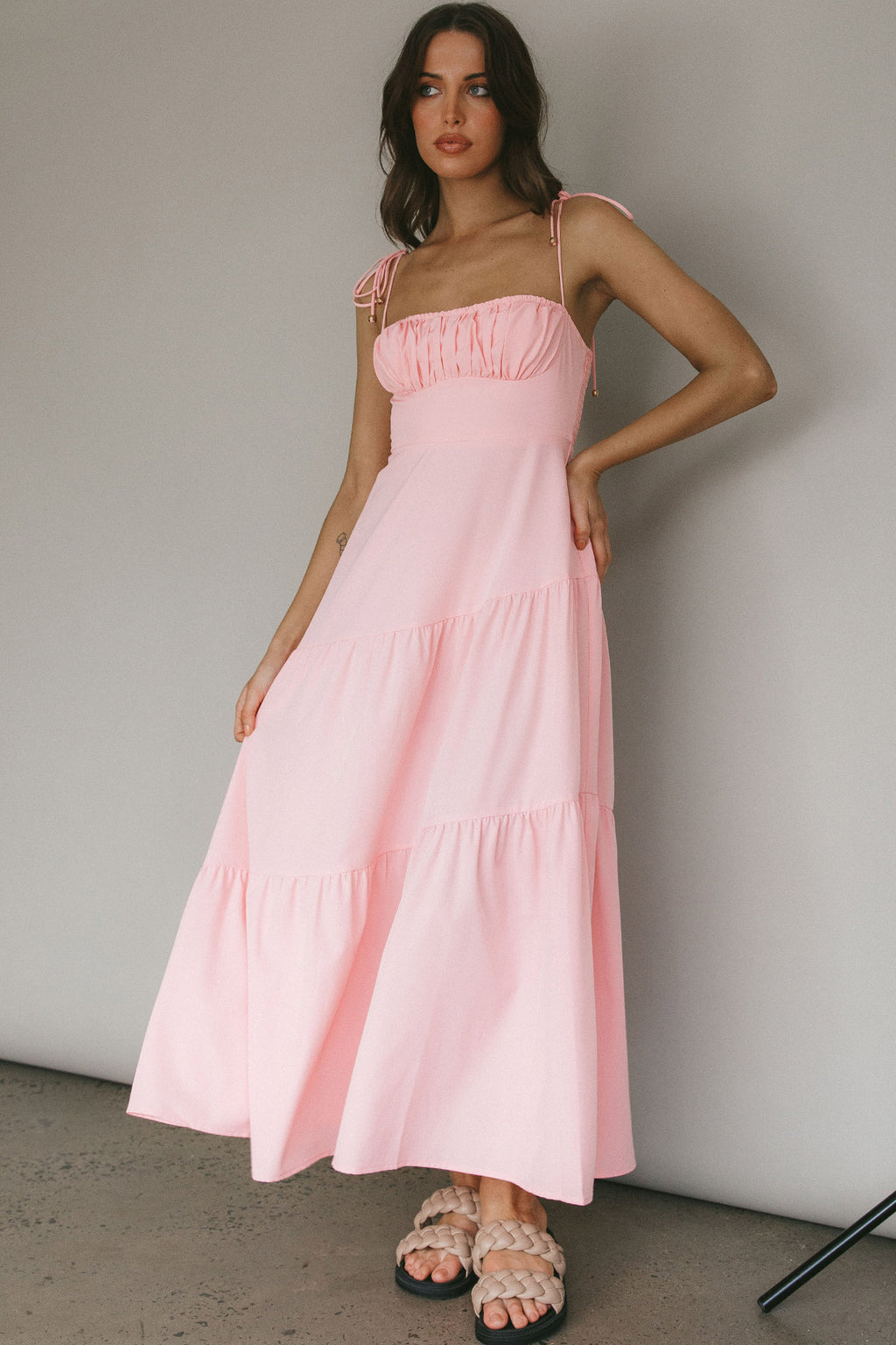 New Light Tied Shoulder Maxi Dress Blush by Selfie Leslie