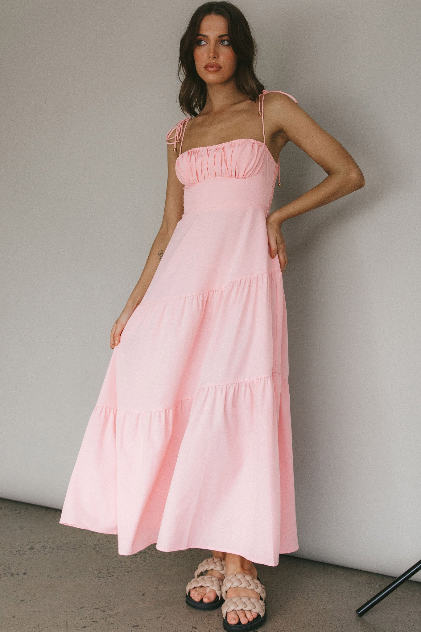 New Light Tied Shoulder Maxi Dress Blush by Selfie Leslie