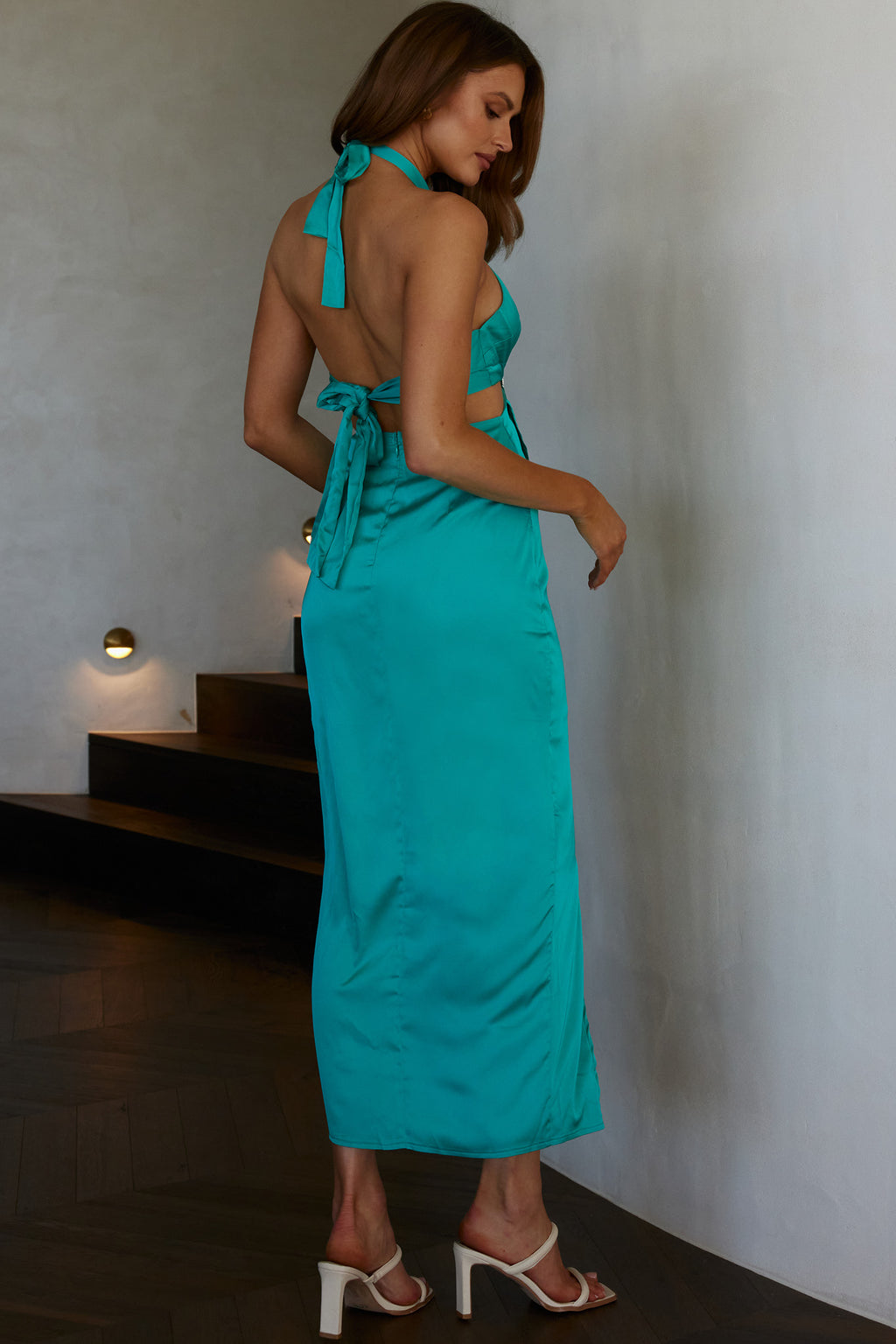 Night Breeze Halterneck Diamante Midi Dress Steel Blue by Selfie Leslie