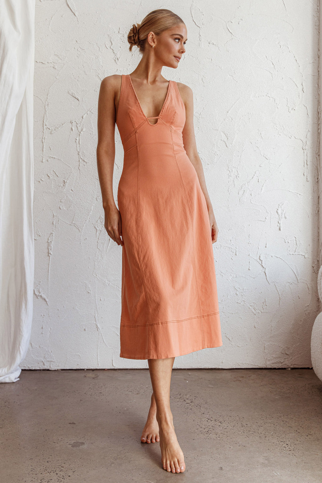 Elias Decorative Stitch Midi Dress Mango by Selfie Leslie