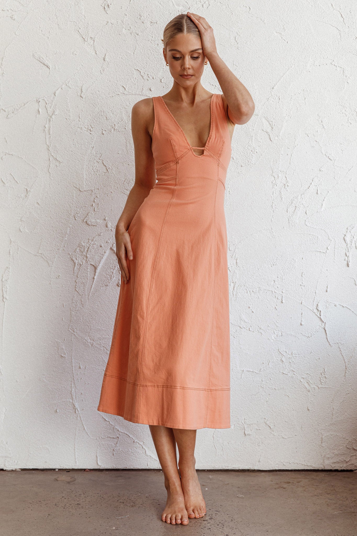 Elias Decorative Stitch Midi Dress Mango by Selfie Leslie