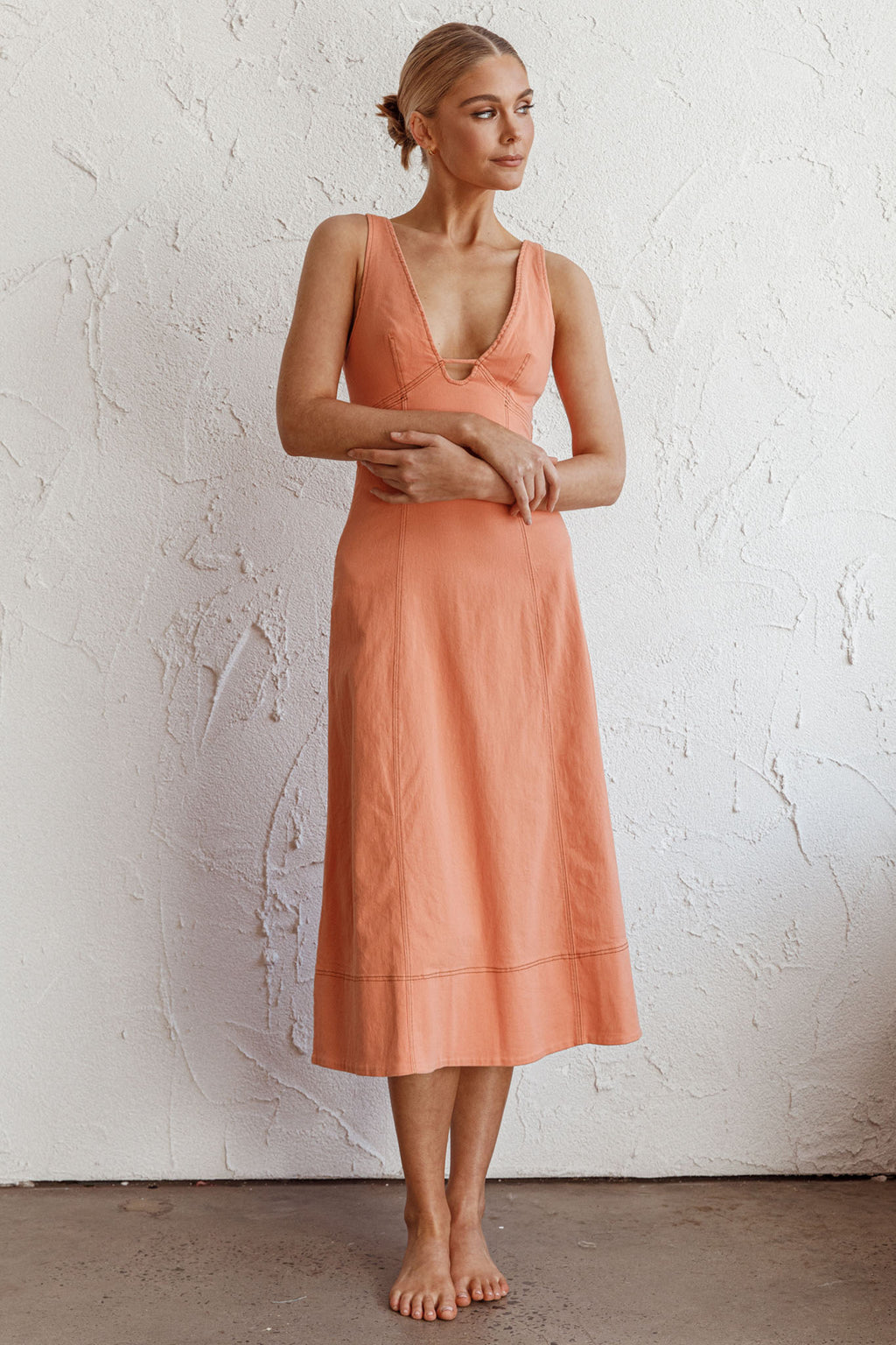 Elias Decorative Stitch Midi Dress Mango by Selfie Leslie
