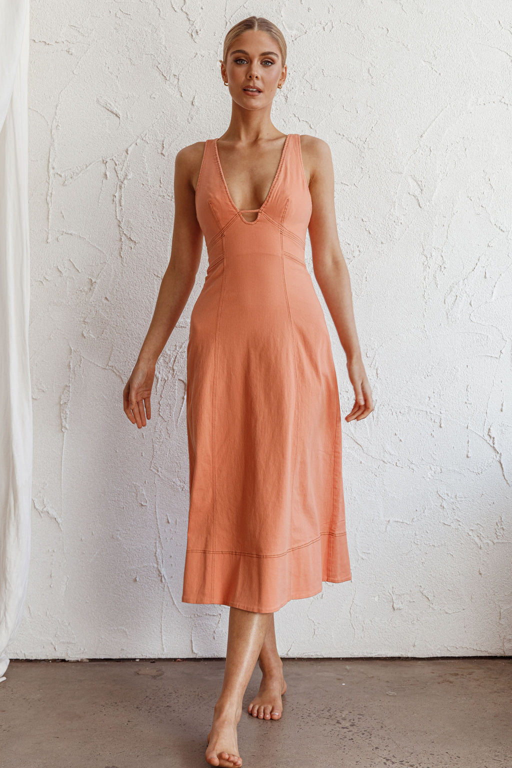 Elias Decorative Stitch Midi Dress Mango by Selfie Leslie