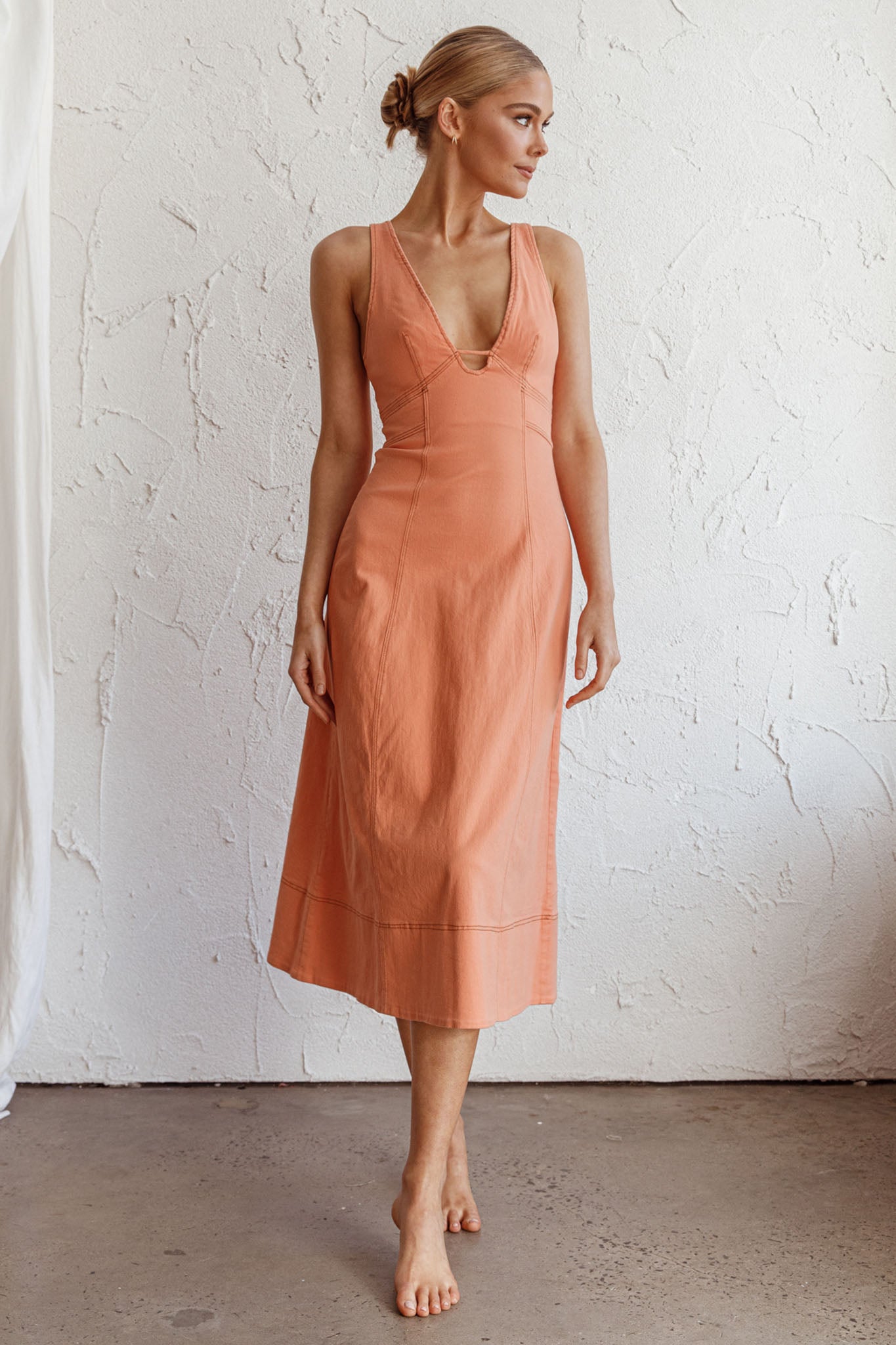 Elias Decorative Stitch Midi Dress Mango by Selfie Leslie