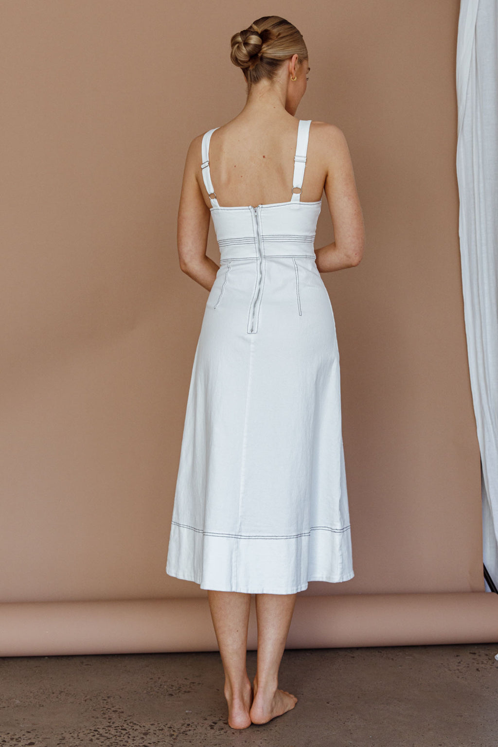 Elias Decorative Stitch Midi Dress White by Selfie Leslie