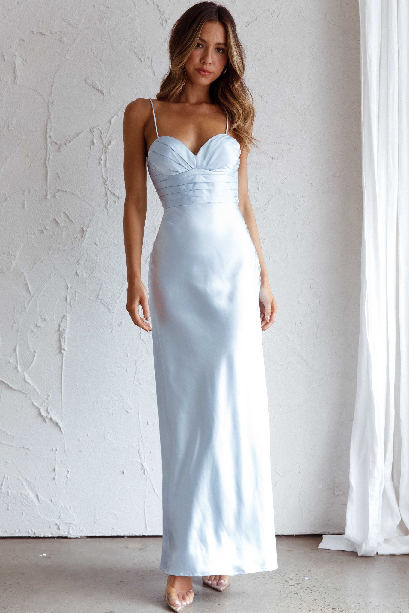 Azara Pintuck Bodice Maxi Dress Steel Blue by Selfie Leslie
