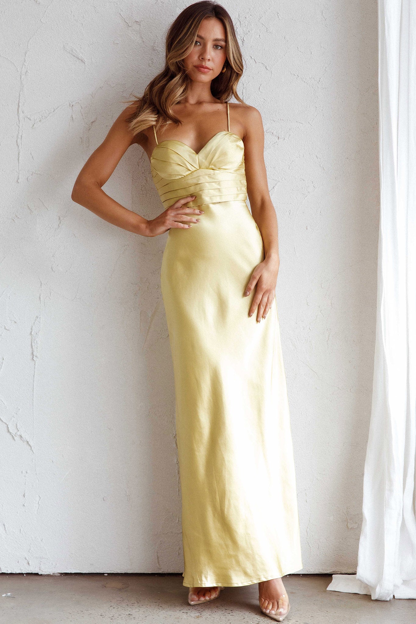 Azara Pintuck Bodice Maxi Dress Yellow by Selfie Leslie