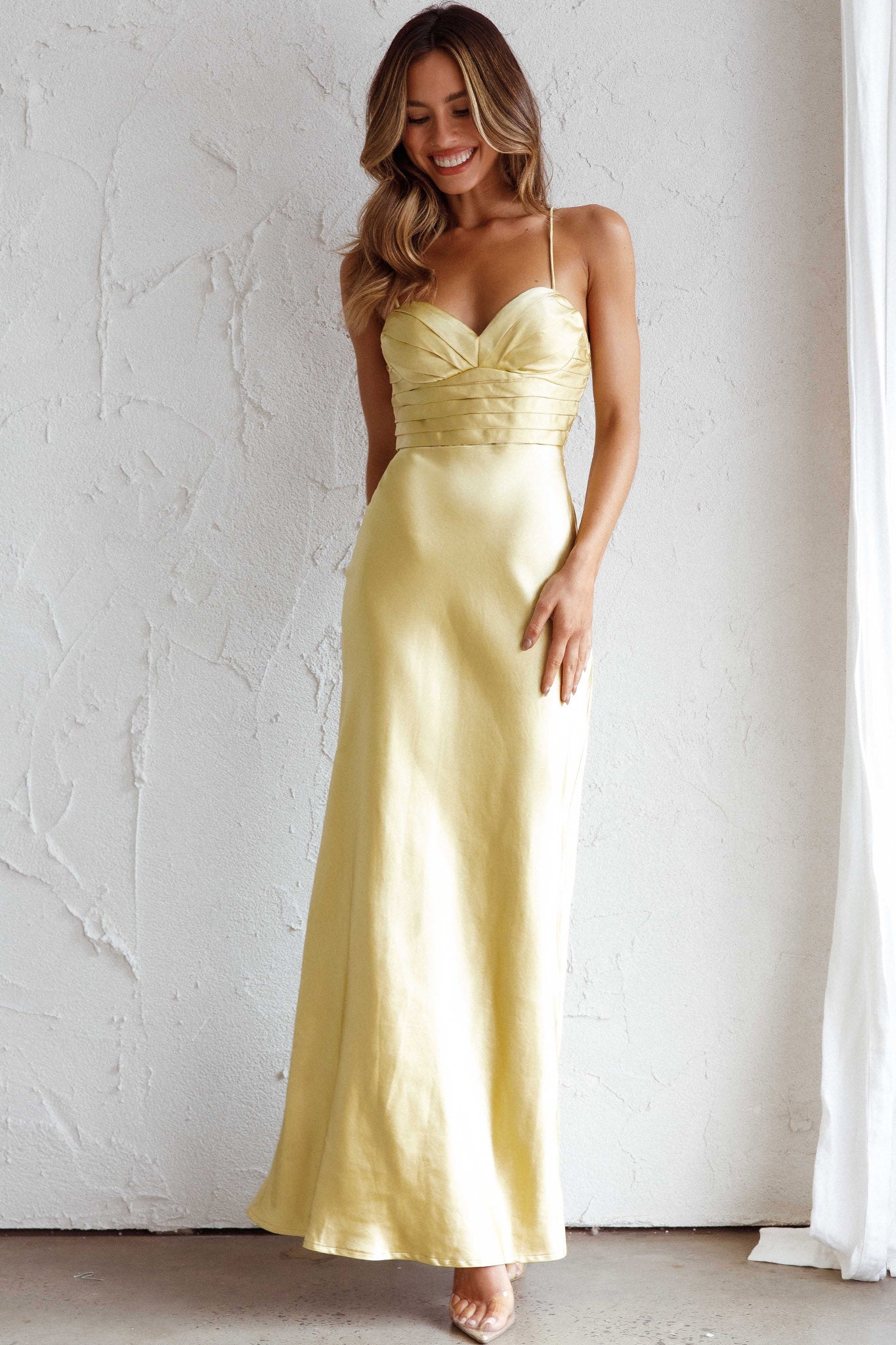 Azara Pintuck Bodice Maxi Dress Yellow by Selfie Leslie