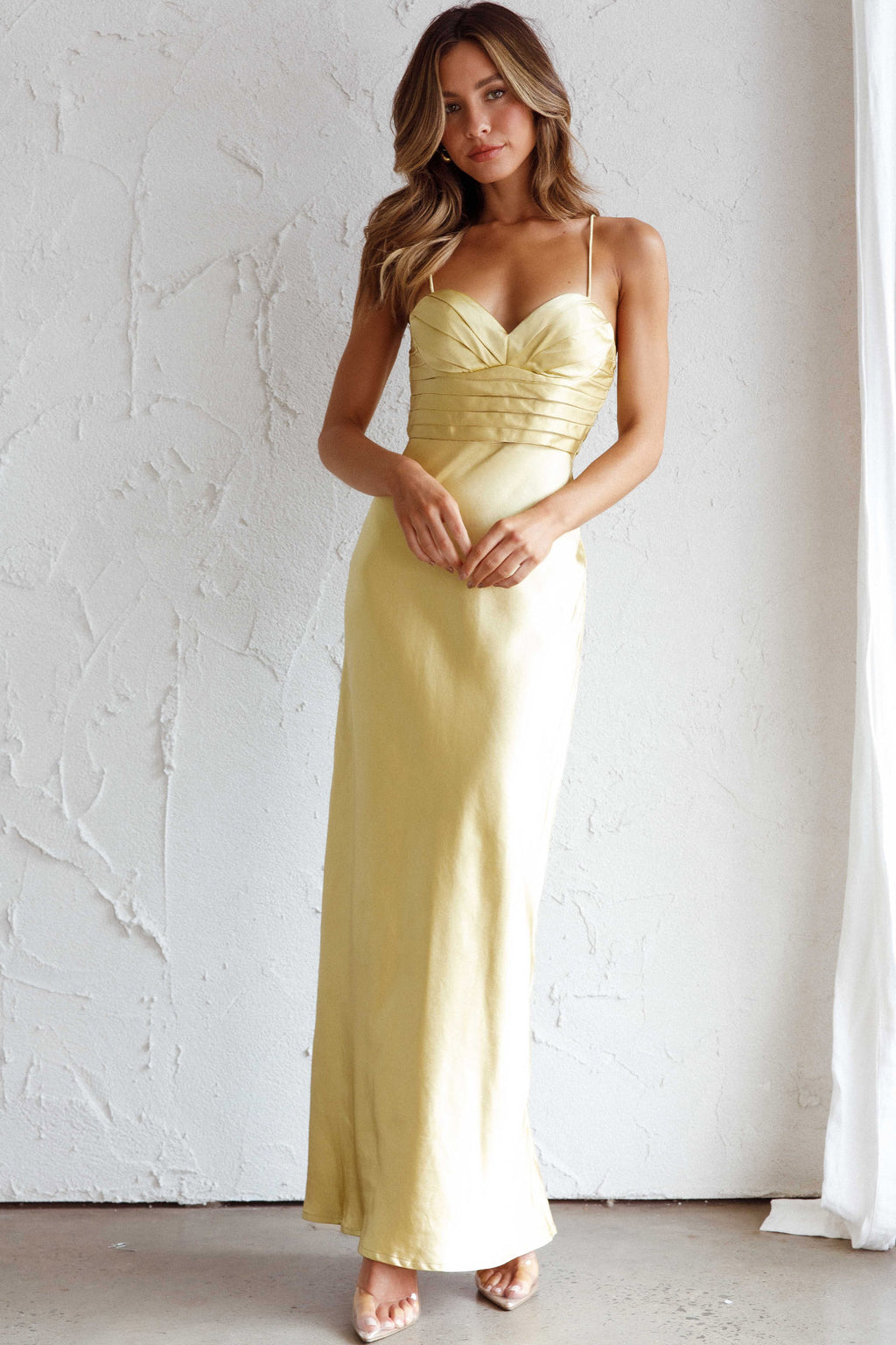 Azara Pintuck Bodice Maxi Dress Yellow by Selfie Leslie