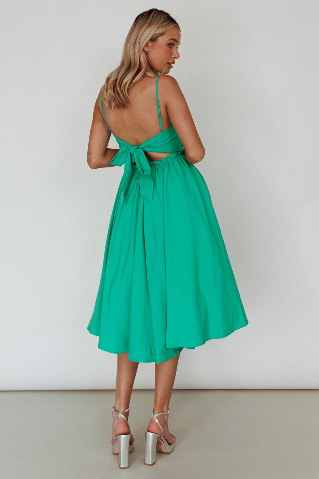 Salome Tied Back Knee Length Dress Green by Selfie Leslie