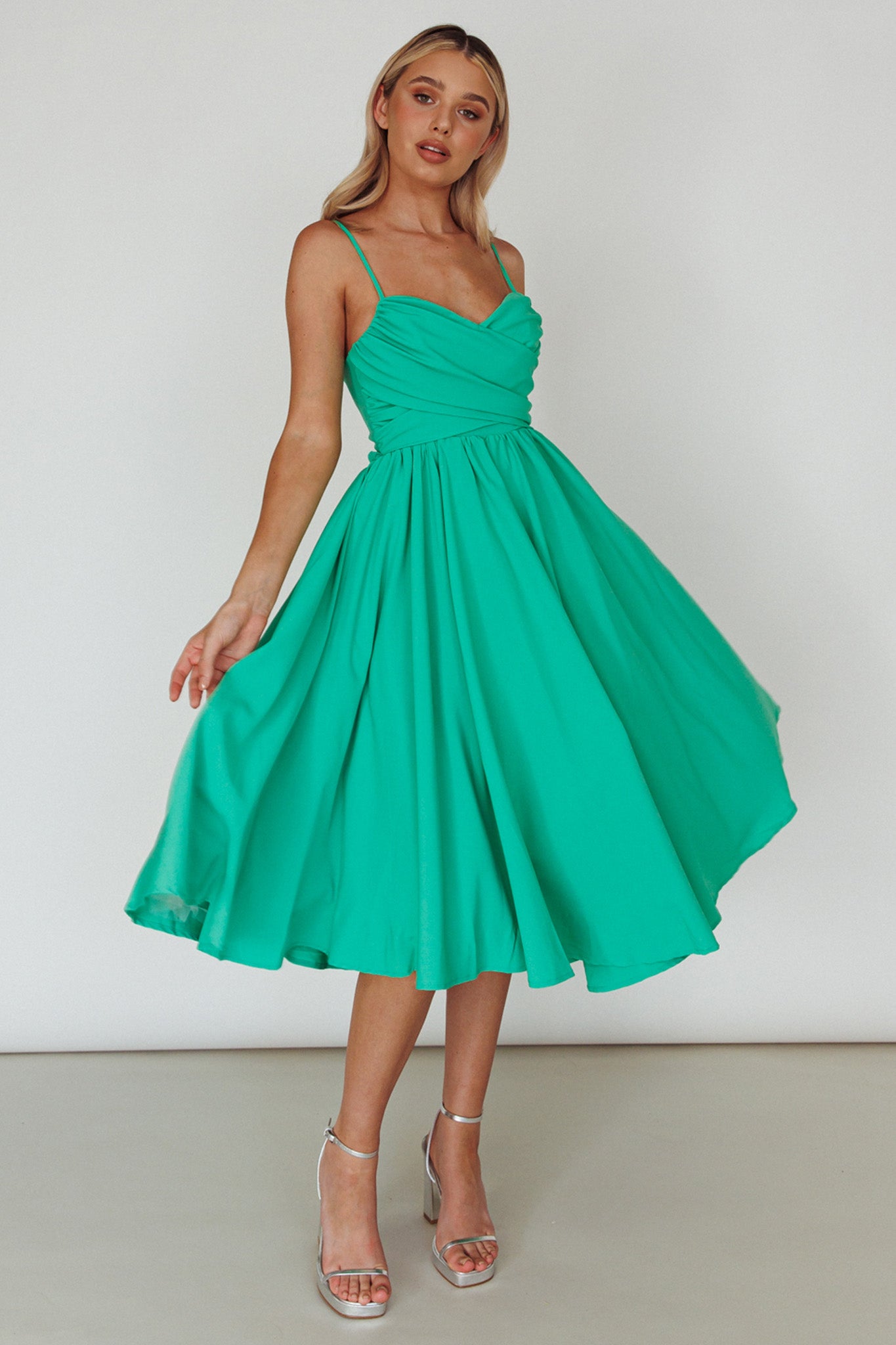 Salome Tied Back Knee Length Dress Green by Selfie Leslie