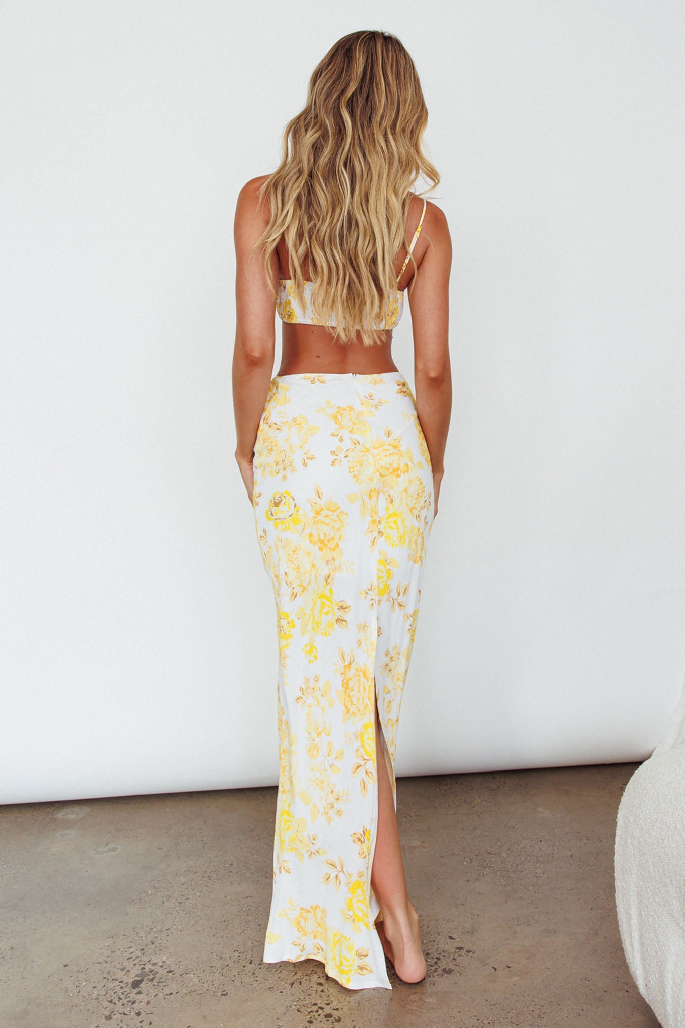 The Moment Satin Maxi Skirt Floral Yellow by Selfie Leslie