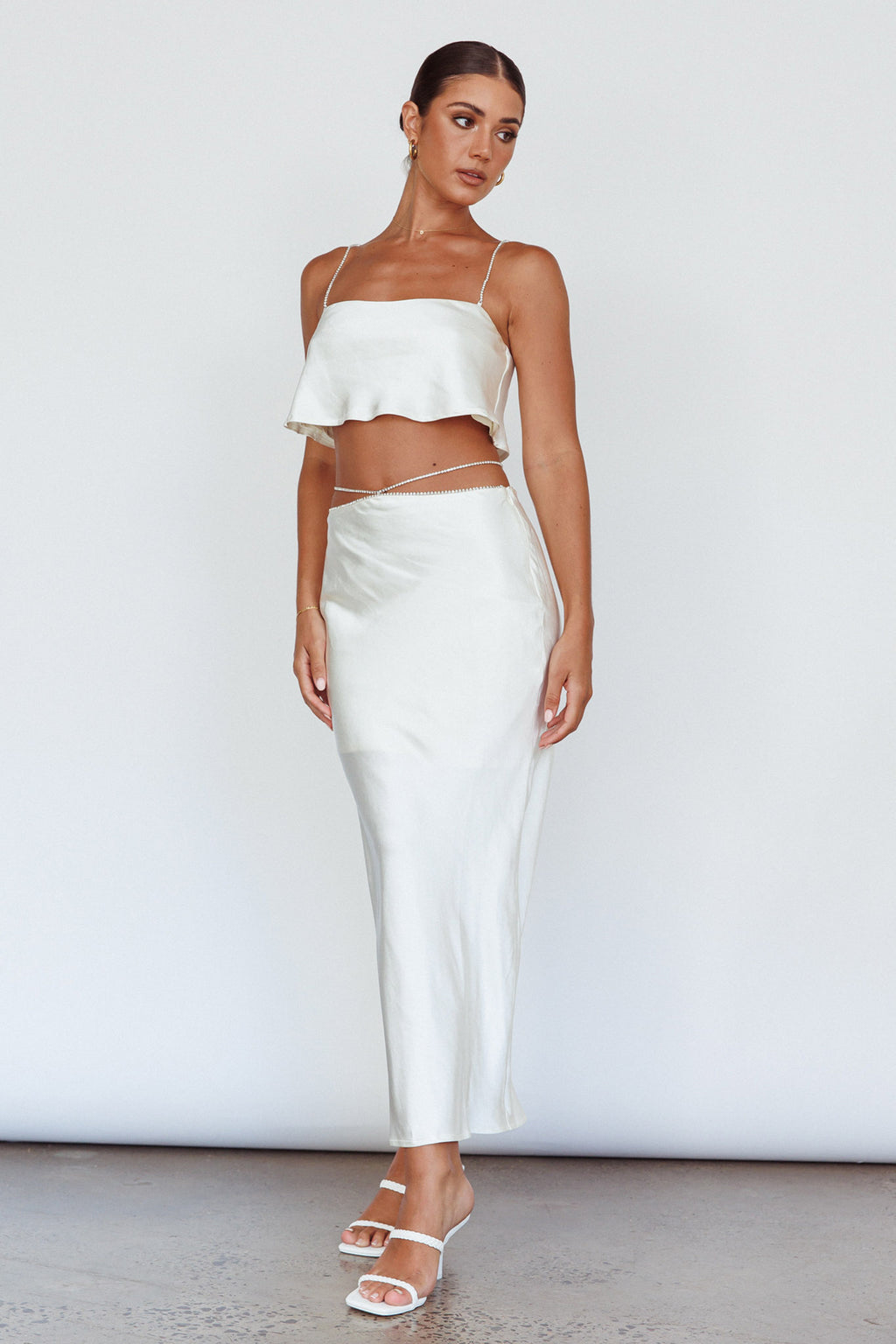 Tahni Diamante Chain Maxi Skirt Oyster by Selfie Leslie