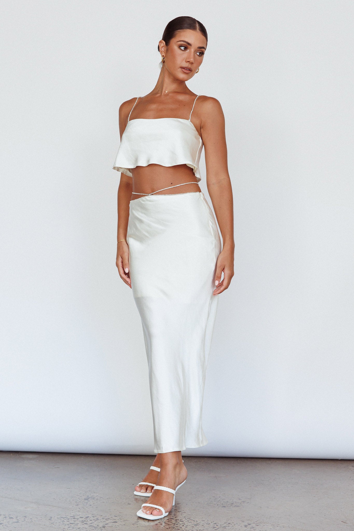 Tahni Diamante Chain Maxi Skirt Oyster by Selfie Leslie