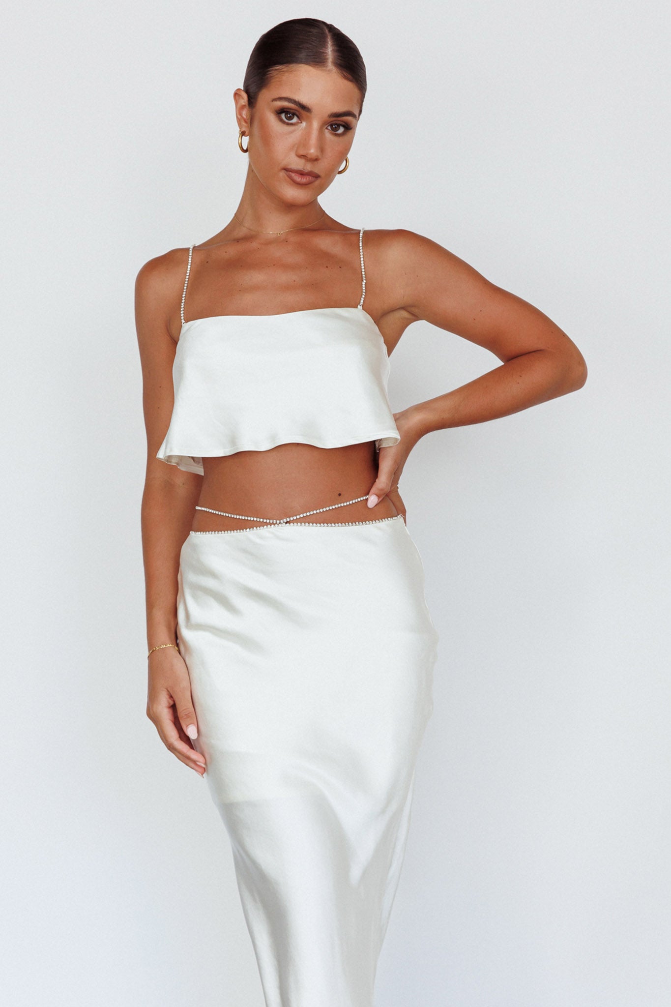 Tahni Diamante Chain Maxi Skirt Oyster by Selfie Leslie