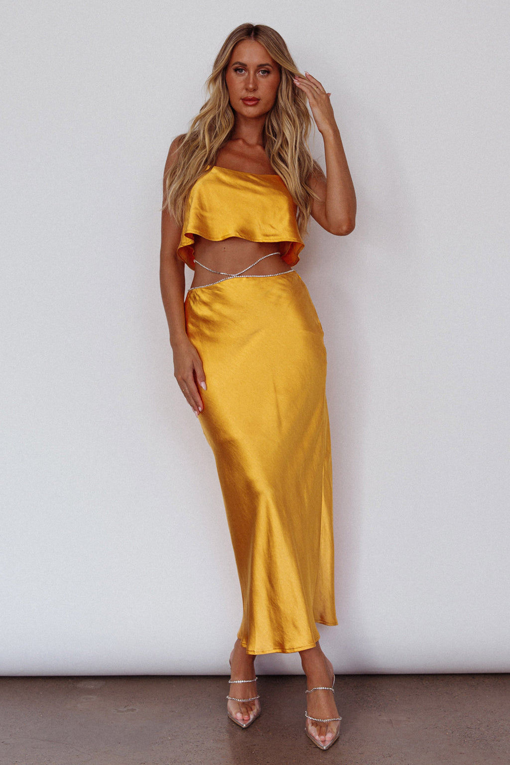 Tahni Diamante Strap Crop Top Mango by Selfie Leslie
