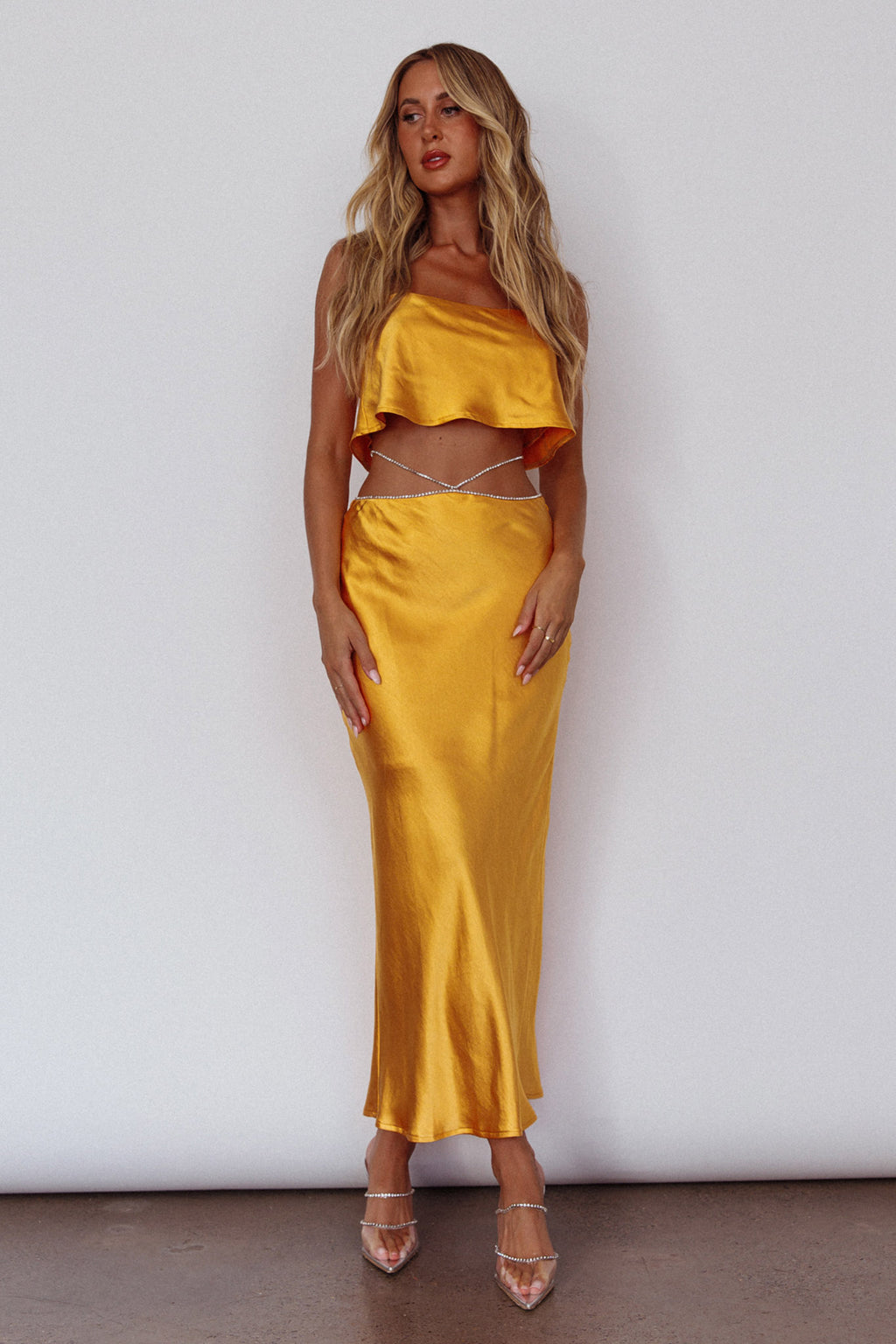 Tahni Diamante Strap Crop Top Mango by Selfie Leslie