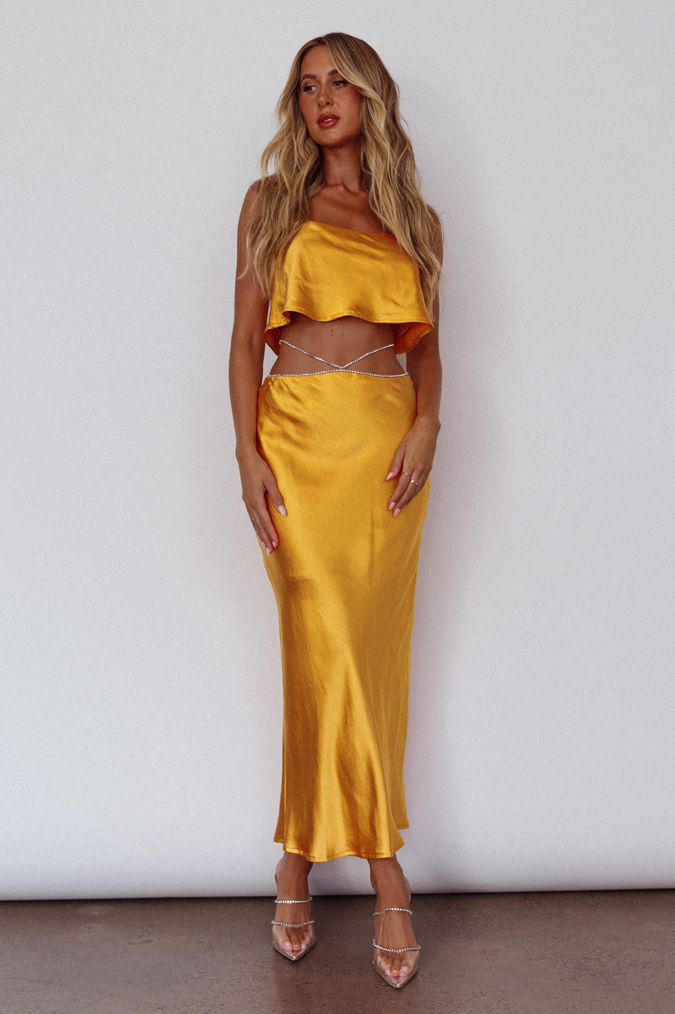Tahni Diamante Strap Crop Top Mango by Selfie Leslie