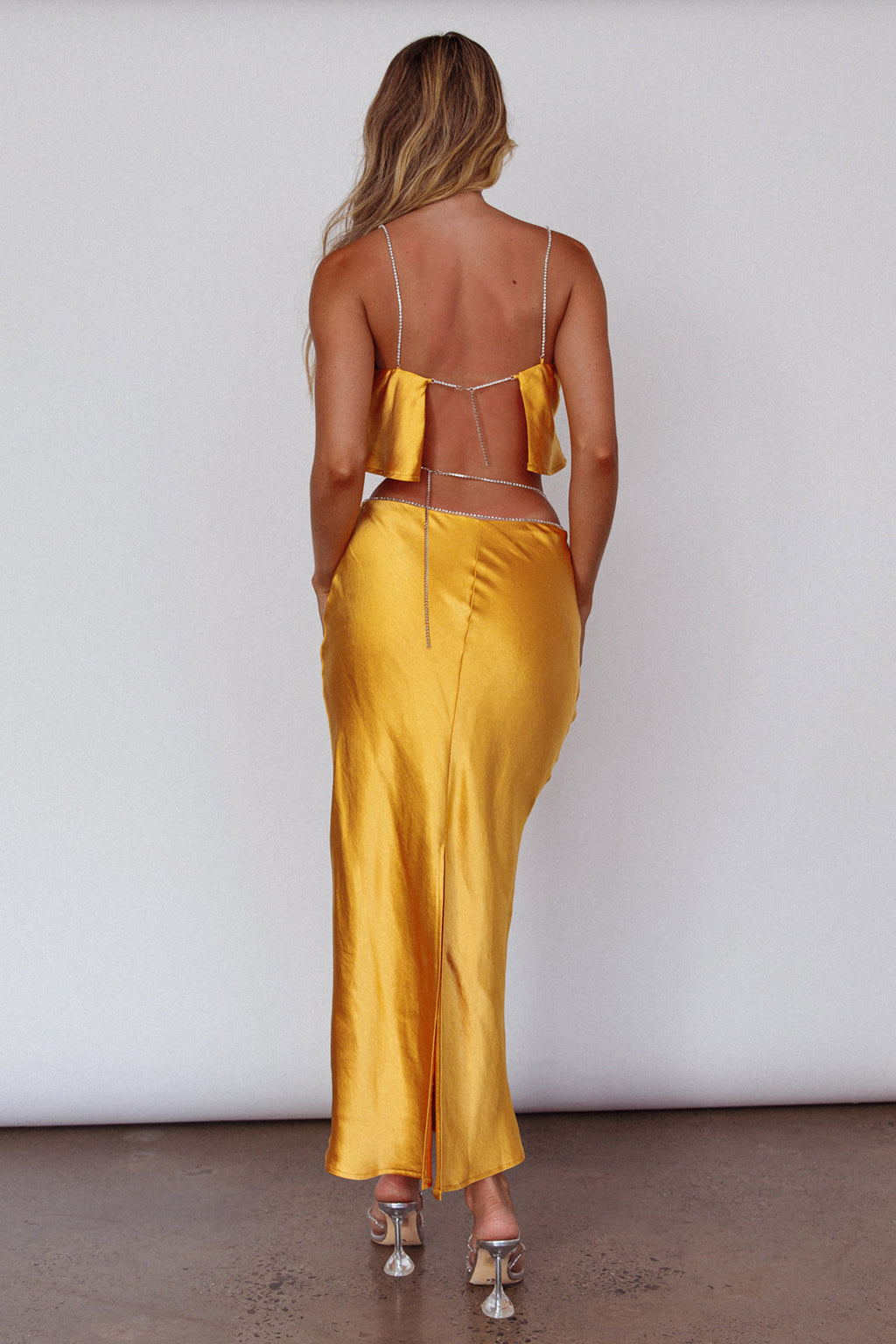 Tahni Diamante Strap Crop Top Mango by Selfie Leslie