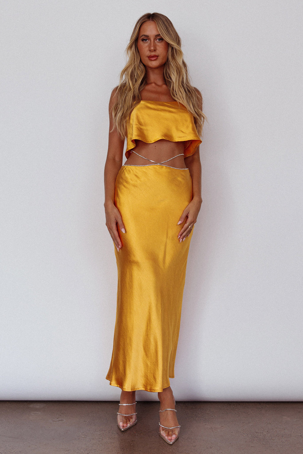 Tahni Diamante Strap Crop Top Mango by Selfie Leslie