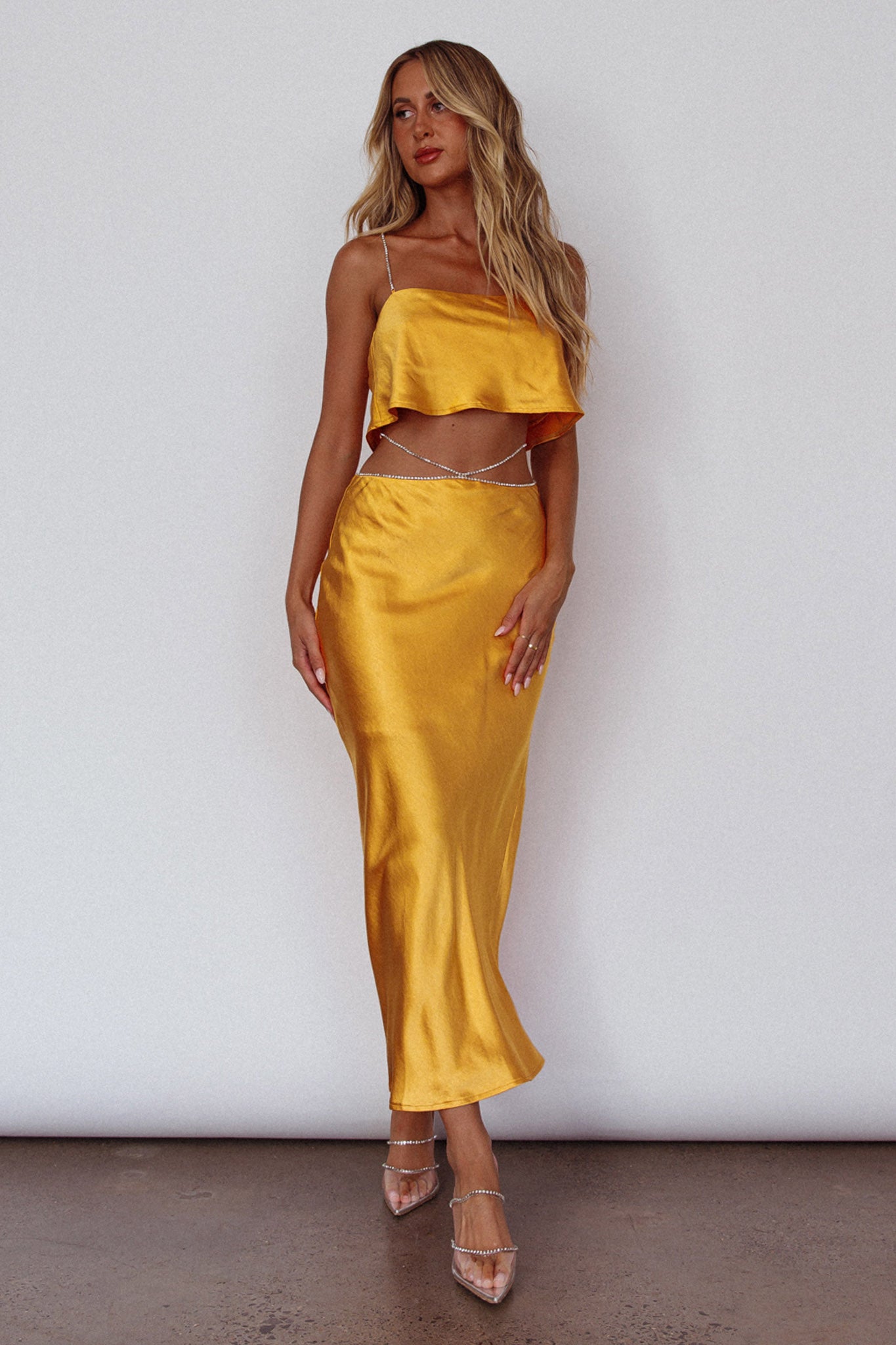 Tahni Diamante Strap Crop Top Mango by Selfie Leslie