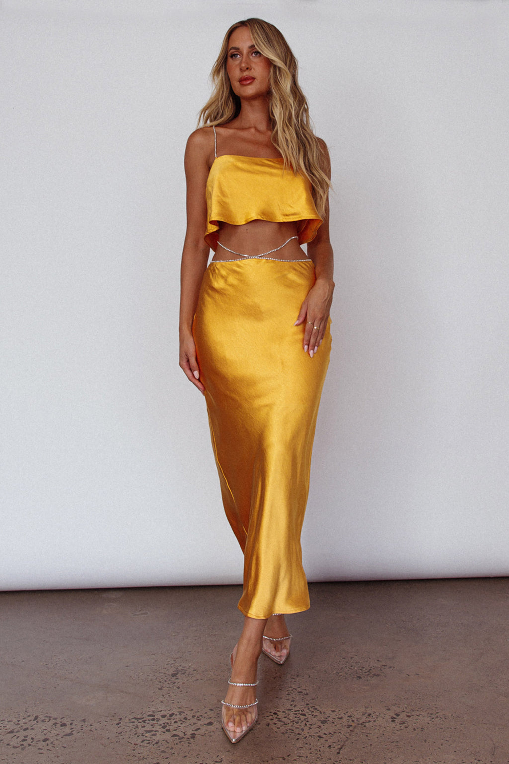 Tahni Diamante Strap Crop Top Mango by Selfie Leslie