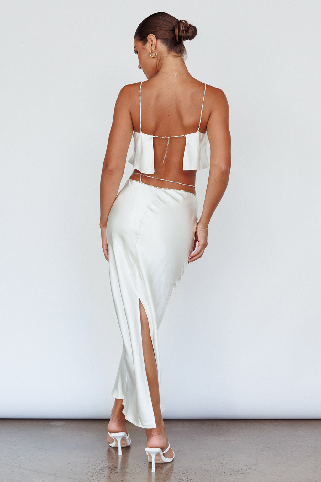 Tahni Diamante Strap Crop Top Oyster by Selfie Leslie