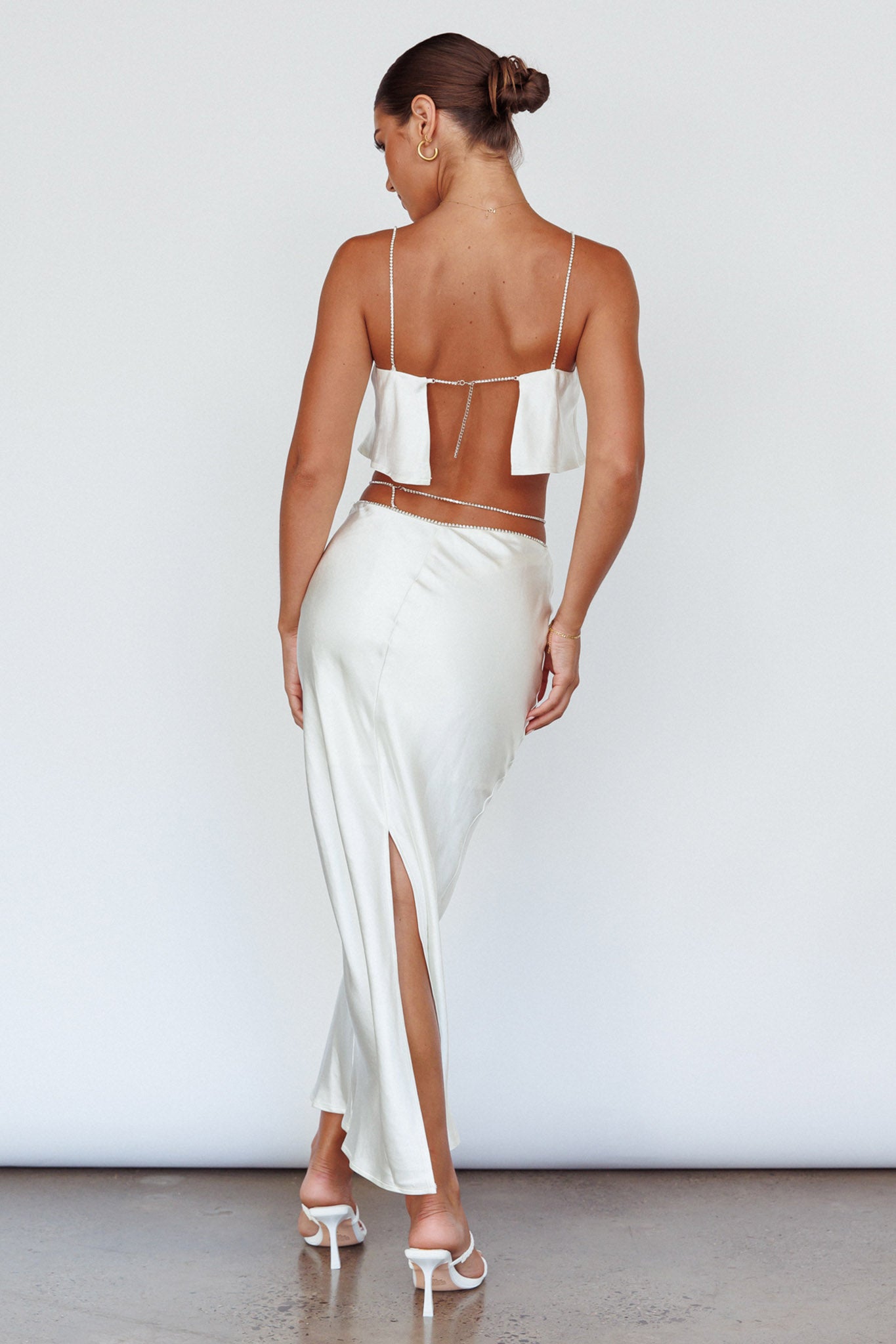 Tahni Diamante Strap Crop Top Oyster by Selfie Leslie